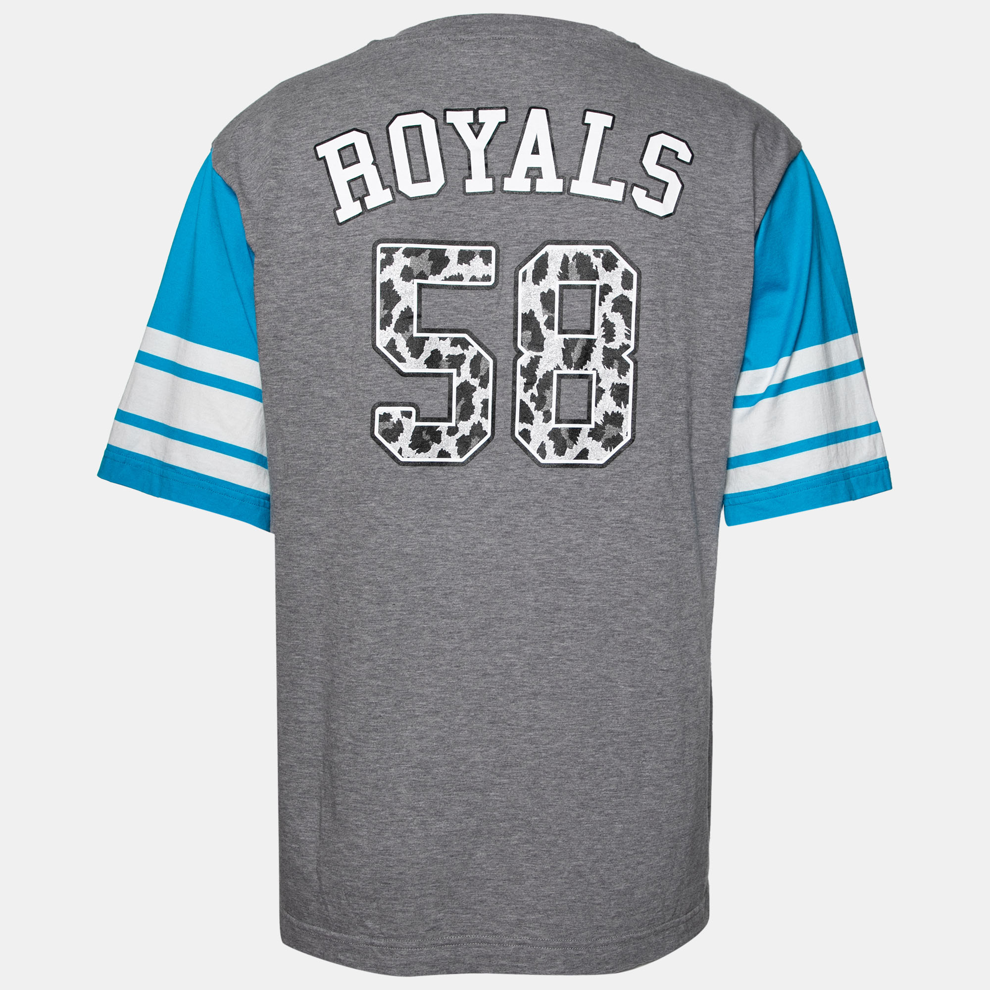 

Dolce & Gabbana Blue/Grey Cotton Royals Sport Jungle Baseball T-shirt Size