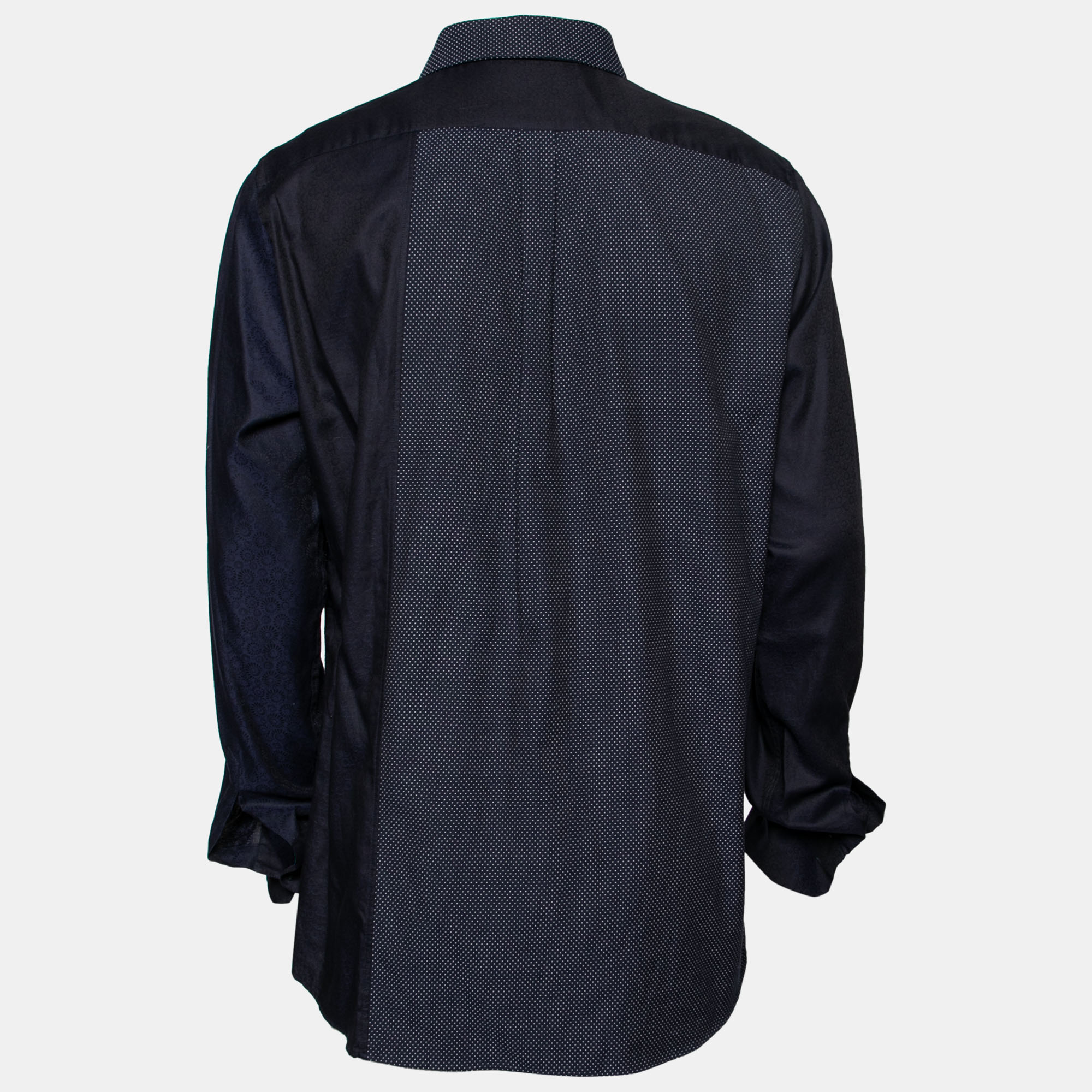 

Dolce & Gabbana Navy Blue Cotton Paneled Button Front Shirt