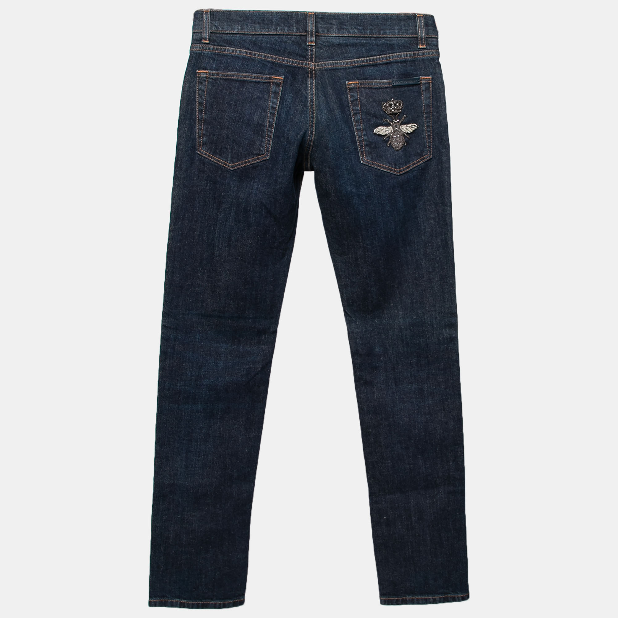 

Dolce & Gabbana Navy Blue Denim Bee Embroidered Jeans