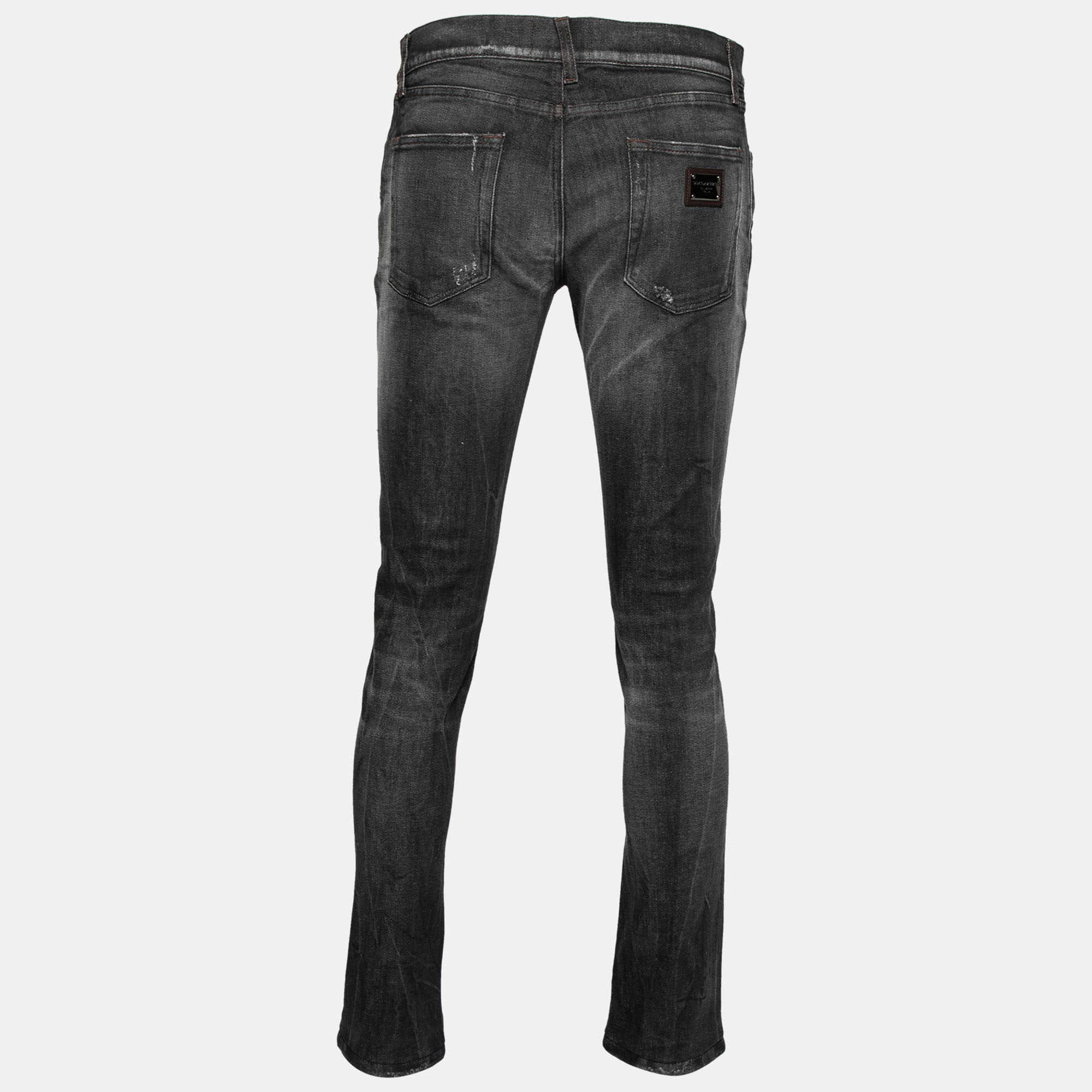 

Dolce & Gabbana Charcoal Grey Distressed Denim Fit 14 Stretch Jeans