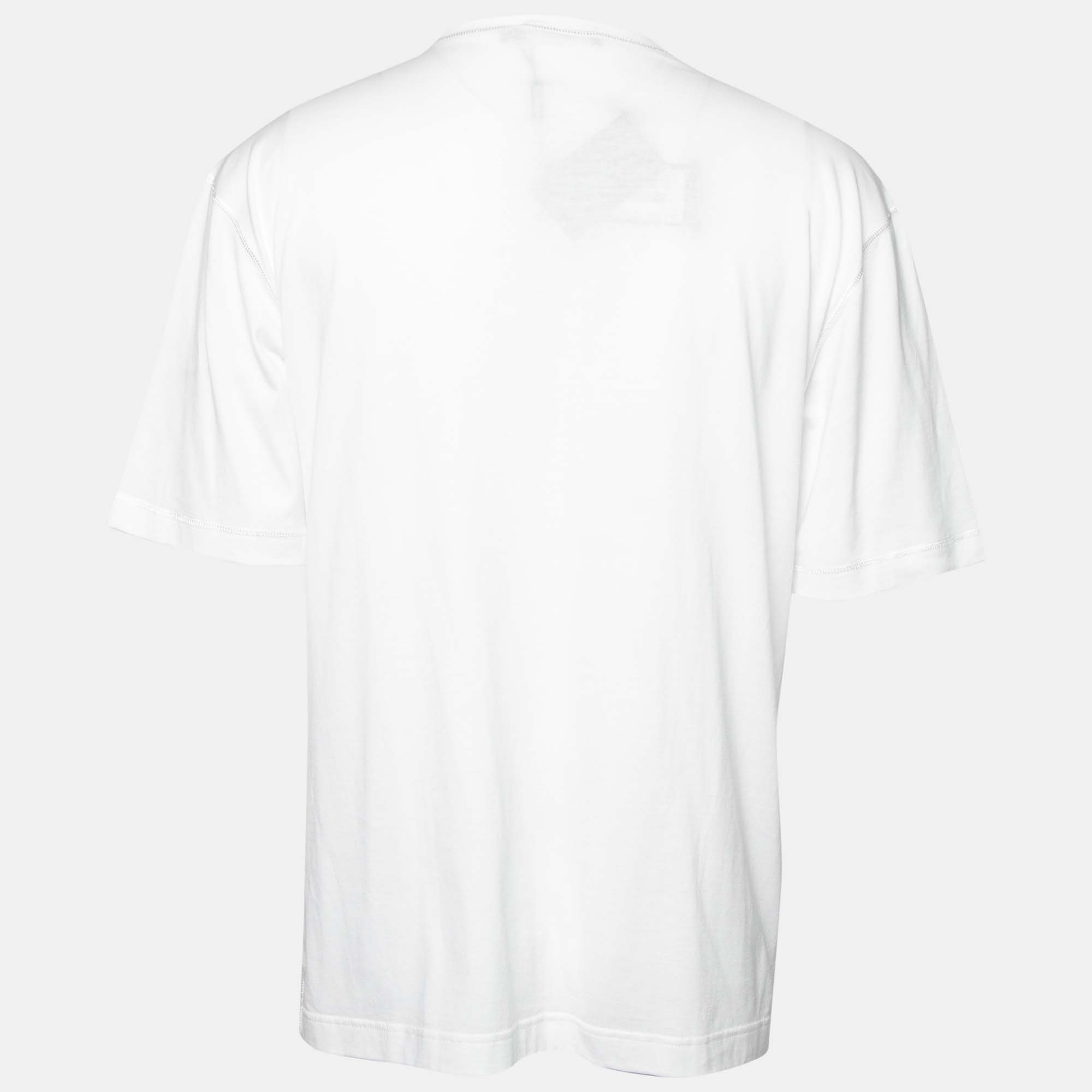 

Dolce & Gabbana White Slant Logo Printed Cotton T-Shirt