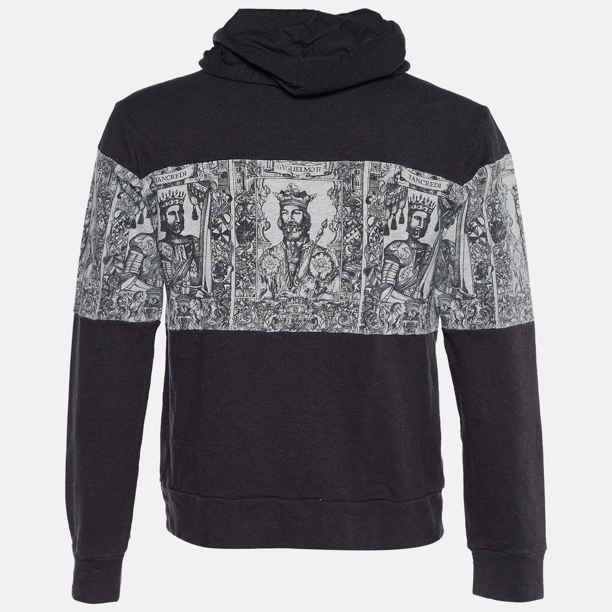 

Dolce & Gabbana Grey Cotton Norman King Print Hooded Sweatshirt