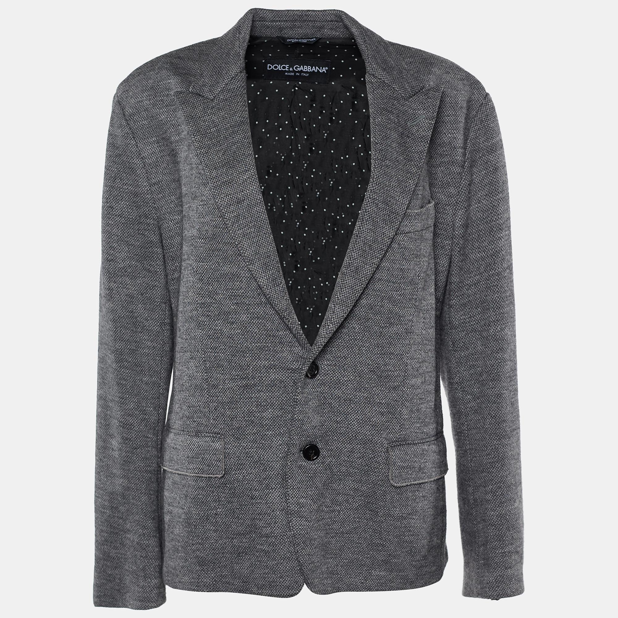 Pre Owned Dolce & Gabbana Grey Wool Two Button Blazer XXL