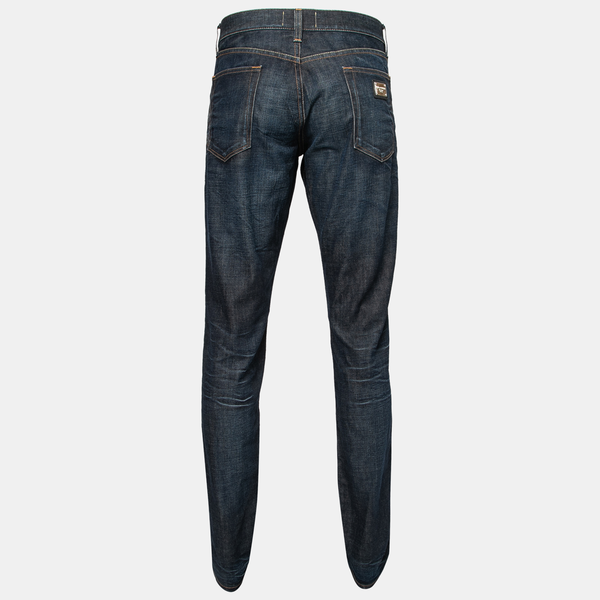 

Dolce & Gabbana 14 Gold Navy Blue Denim Straight Leg Jeans  Waist 37