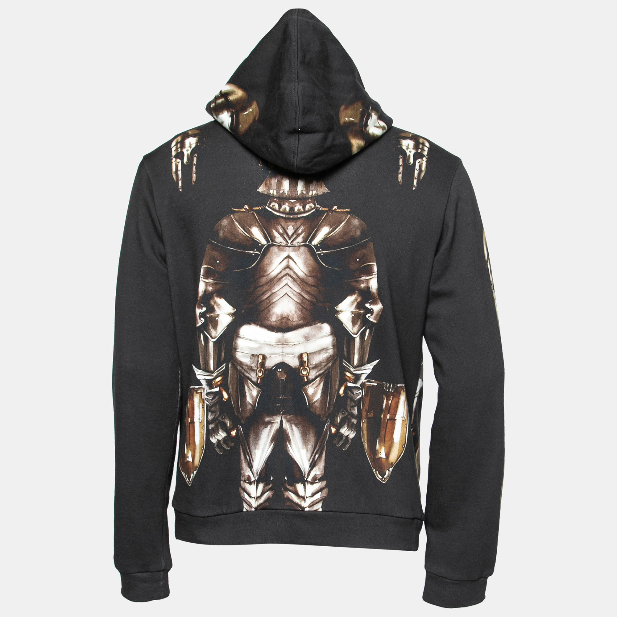 

Dolce & Gabbana Black Medieval Armor Print Cotton Zip Front Hoodie