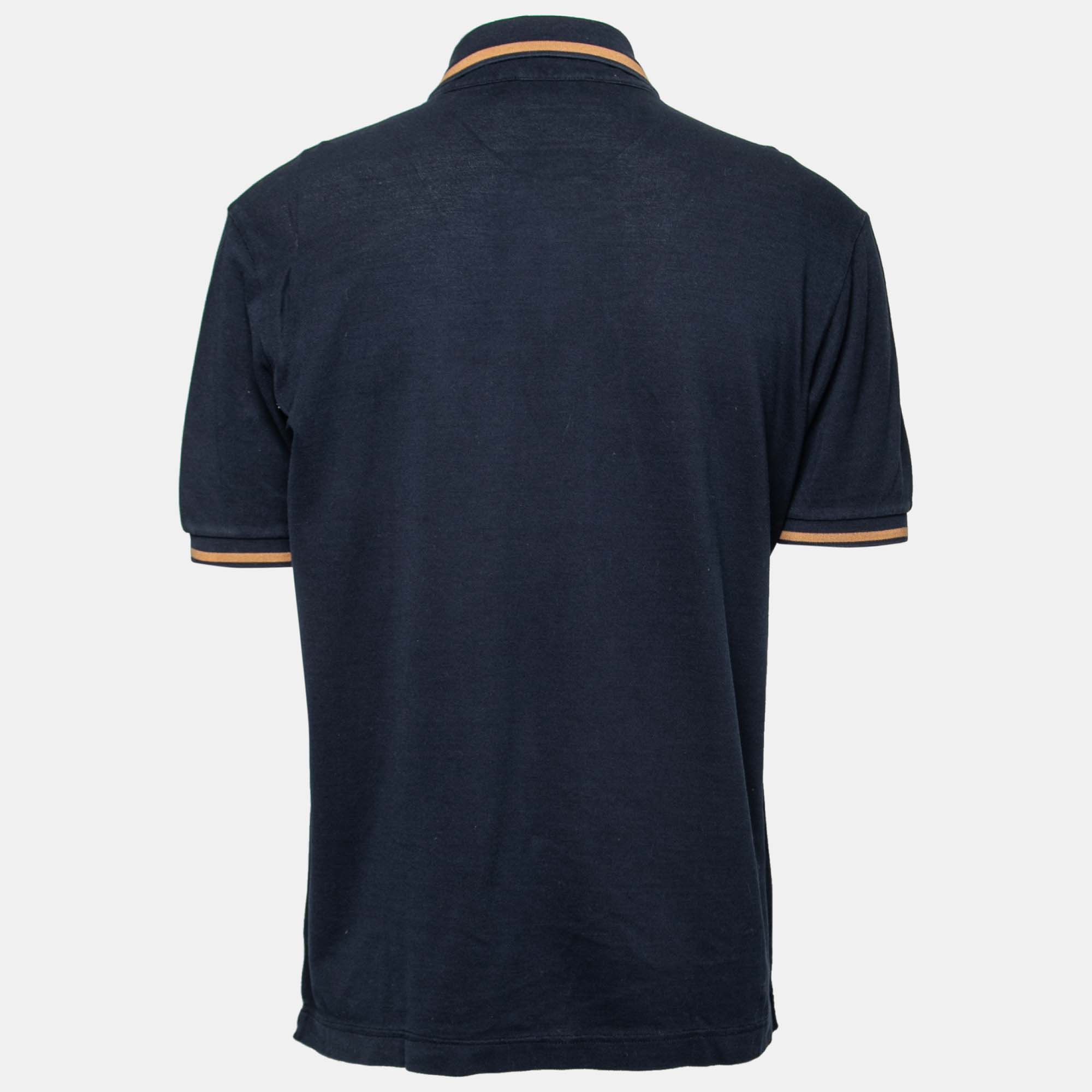 

Dolce & Gabbana Navy Blue Cotton Pique Logo Embroidered Polo T-Shirt