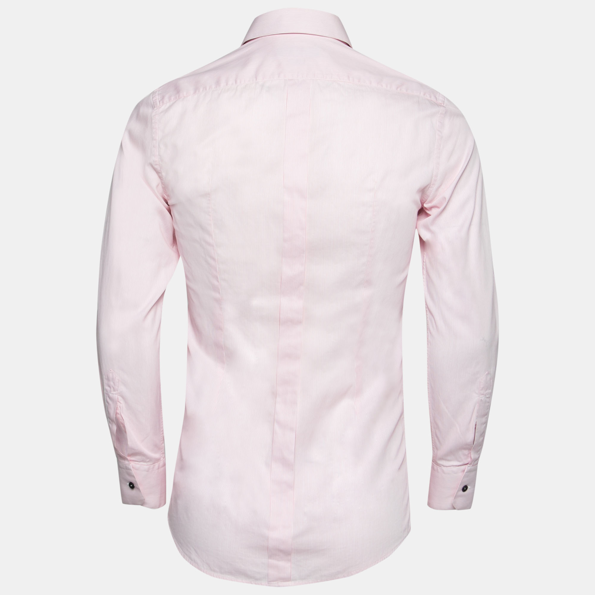 

Dolce & Gabbana Pink Striped Cotton Button Front Gold Label Shirt