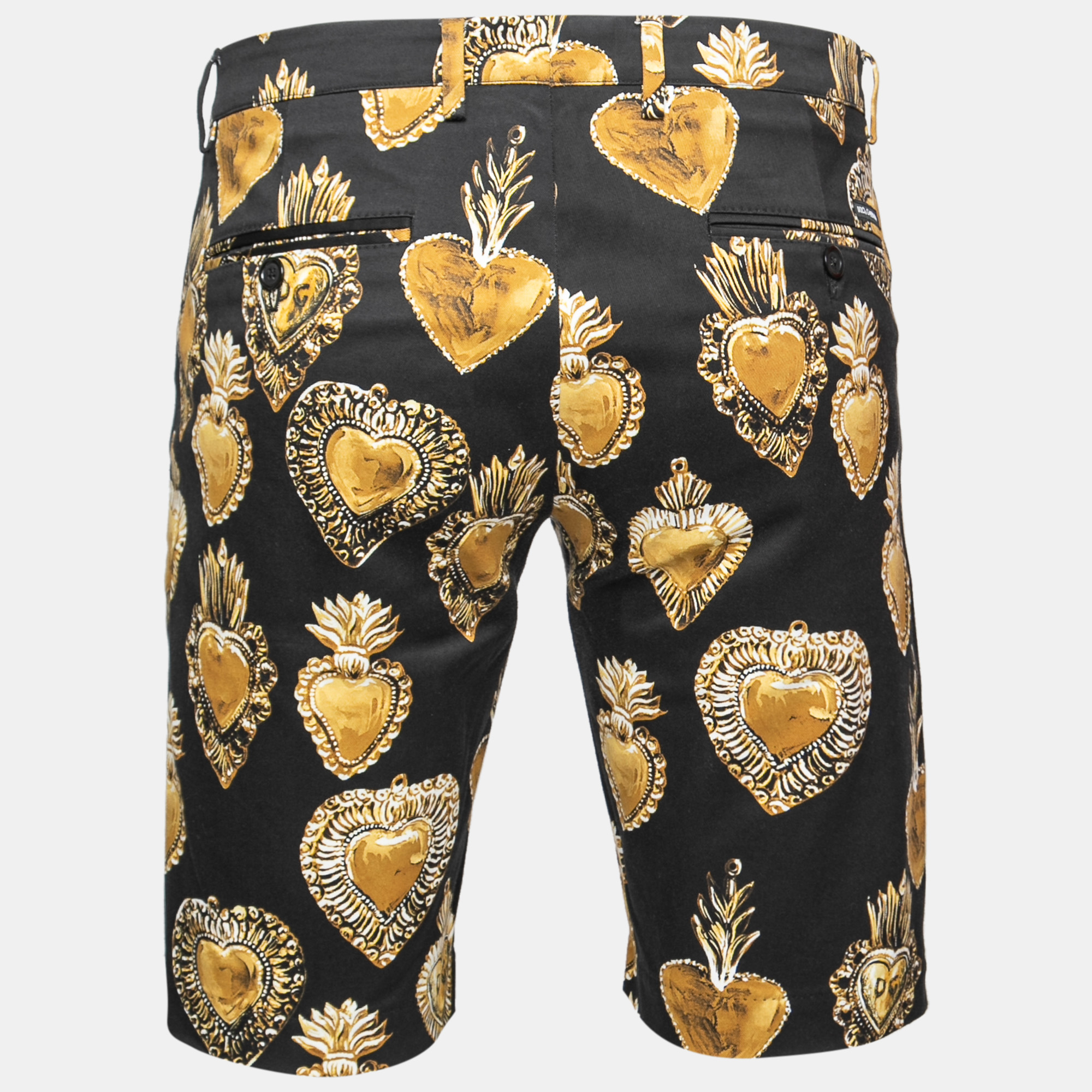 

Dolce & Gabbana Black Sacred Heart Print Cotton Bermuda Shorts