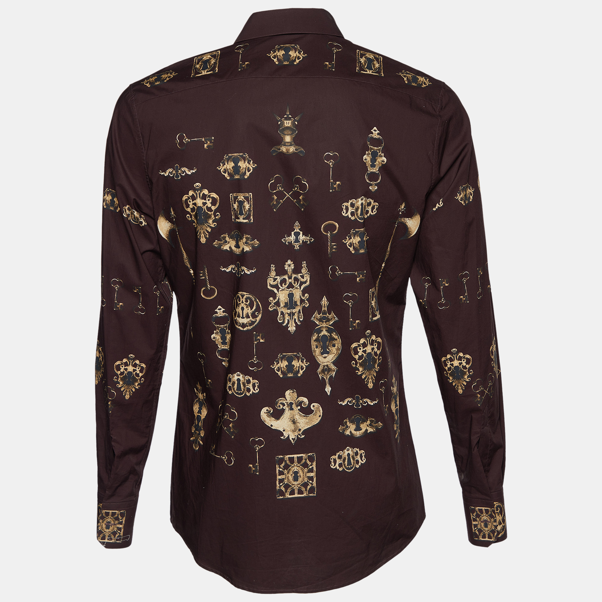 

Dolce & Gabbana Dark Brown Keys Print Cotton Gold Fit Shirt