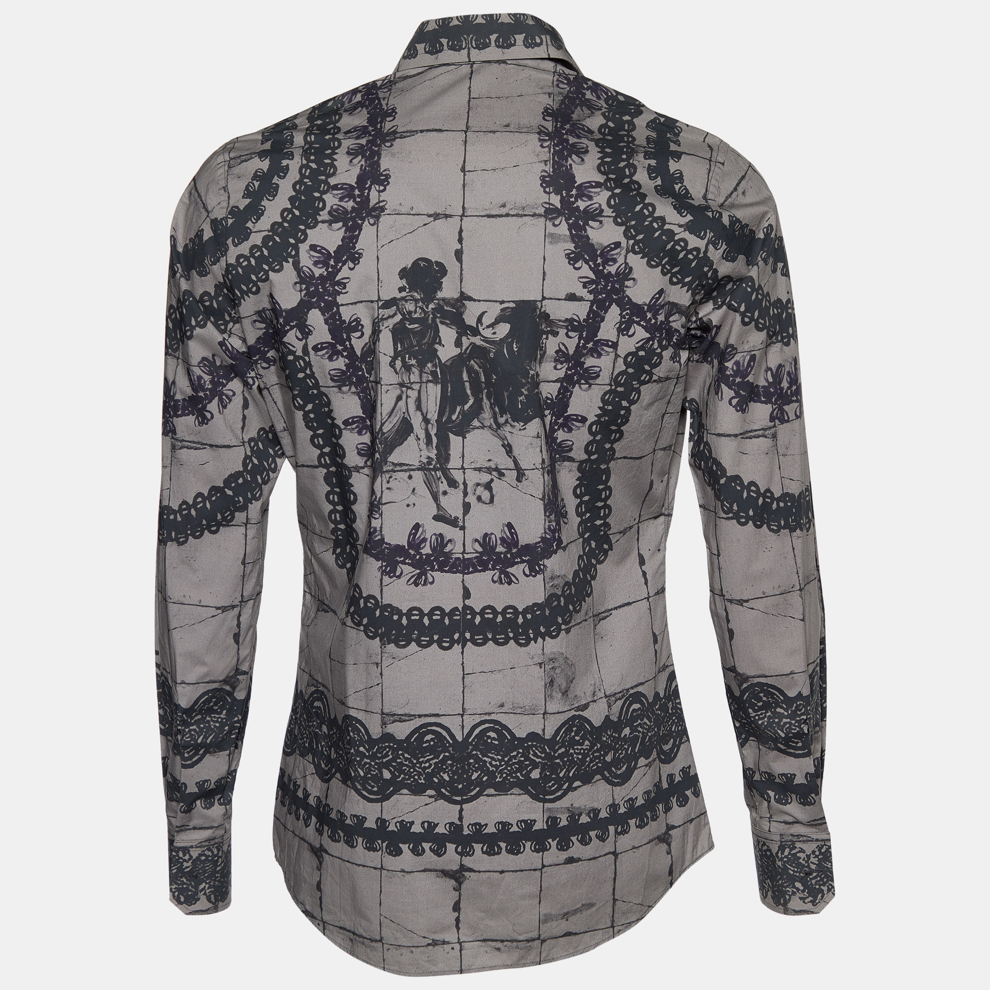 

Dolce & Gabbana Grey Lace Print Cotton Button Front Shirt