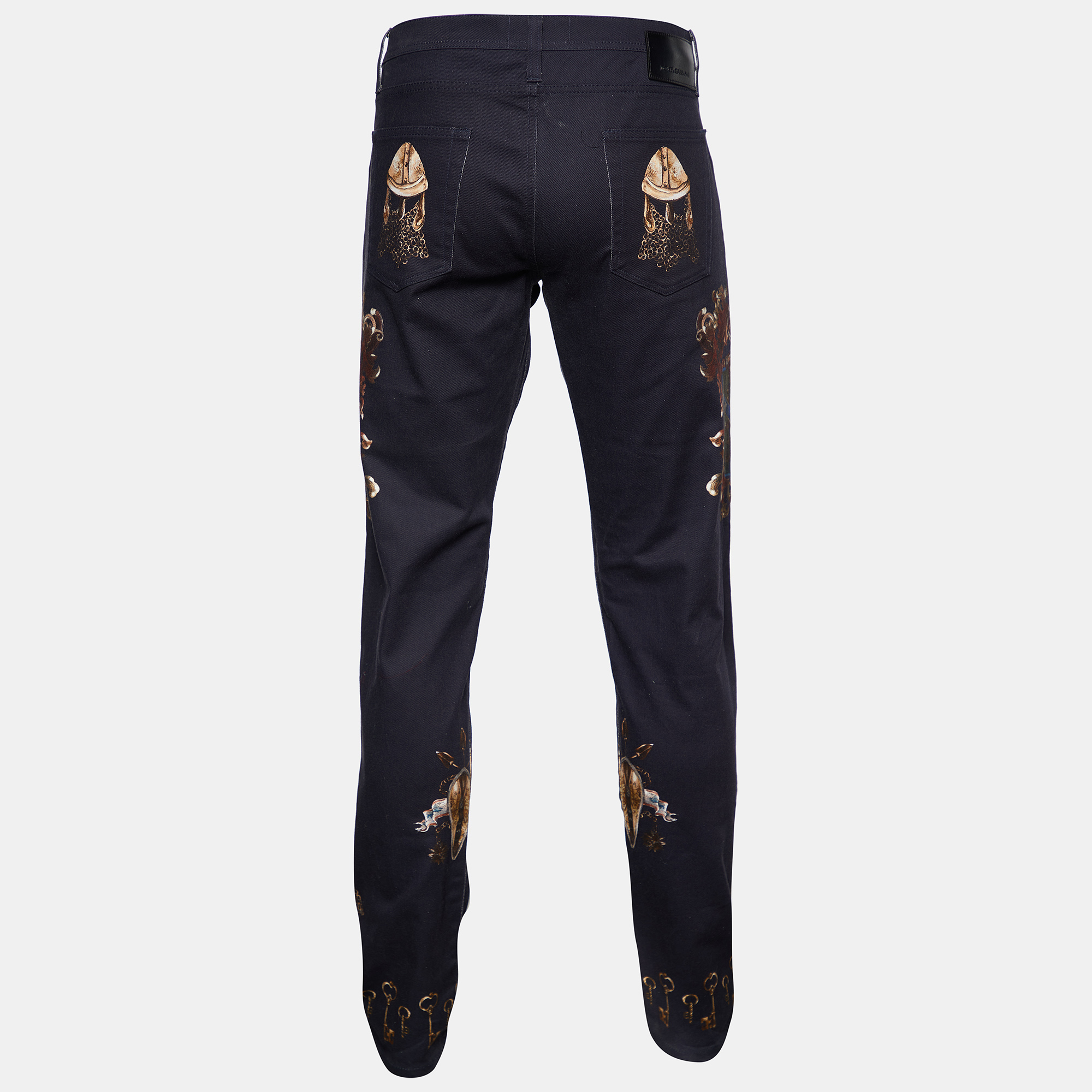

Dolce & Gabbana Navy Blue Key Printed Denim 18 Stretch Jeans