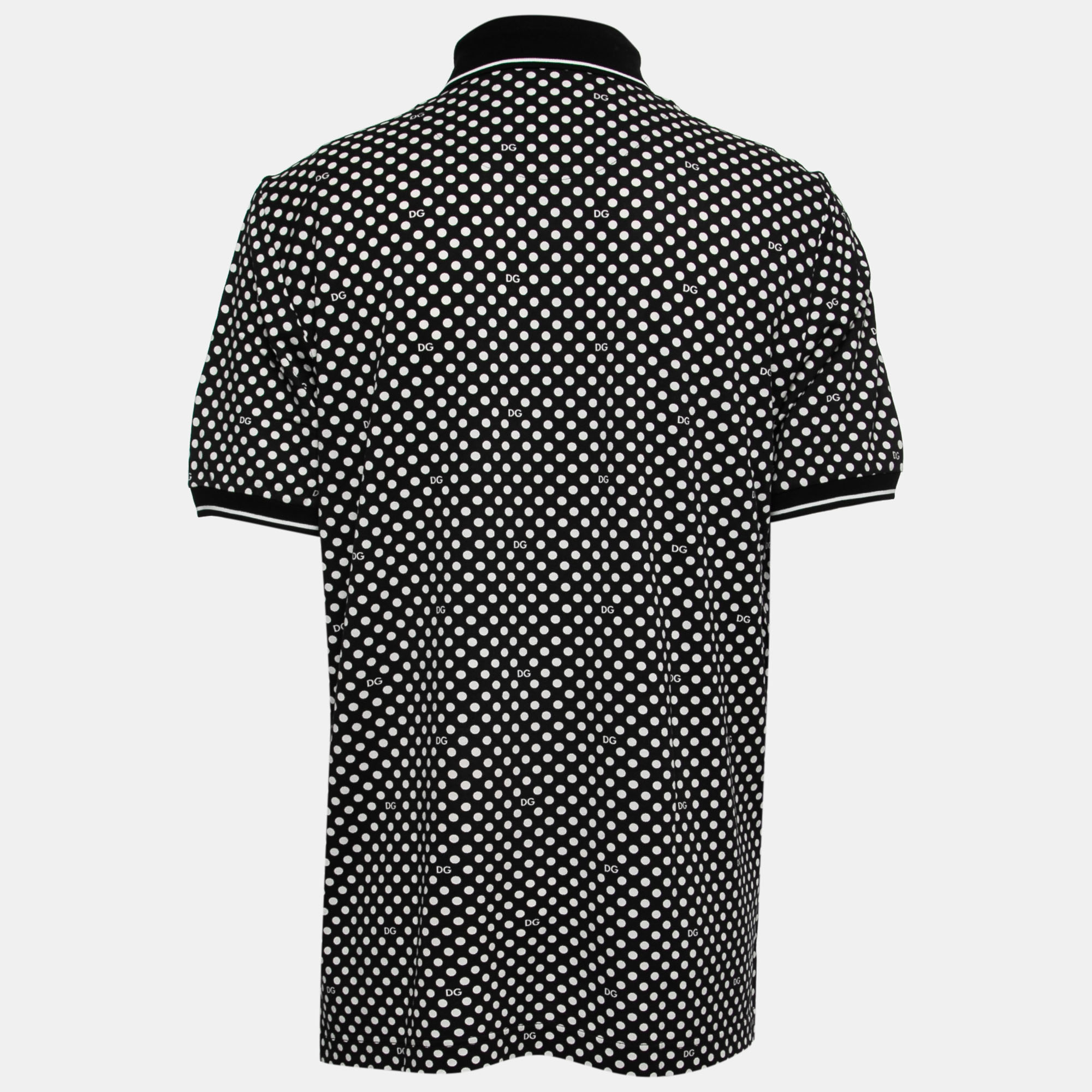 

Dolce & Gabbana Black Polka Dot Cotton Embroidered Polo T-Shirt
