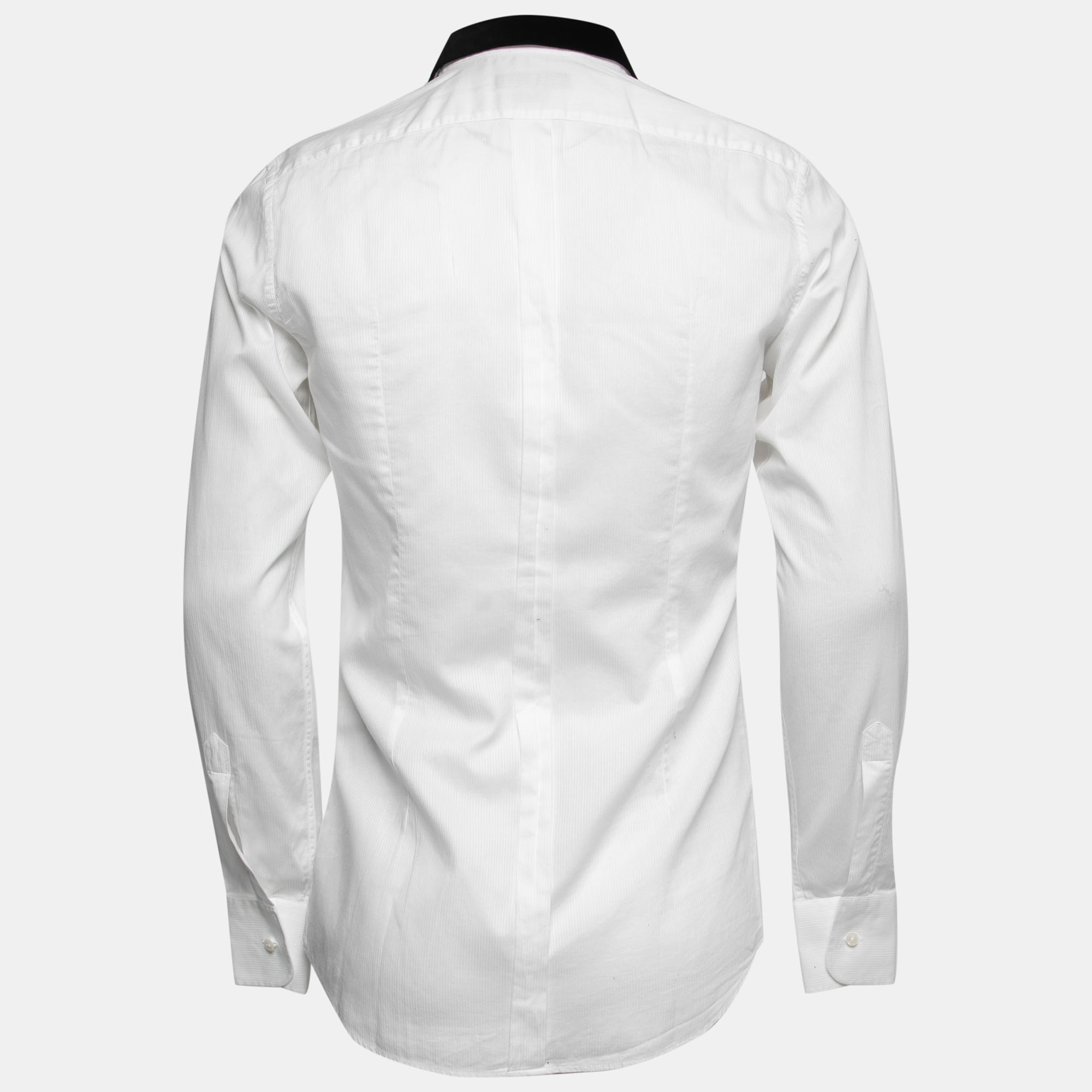 

Dolce & Gabbana White Cotton & Velvet Collar Detail Shirt