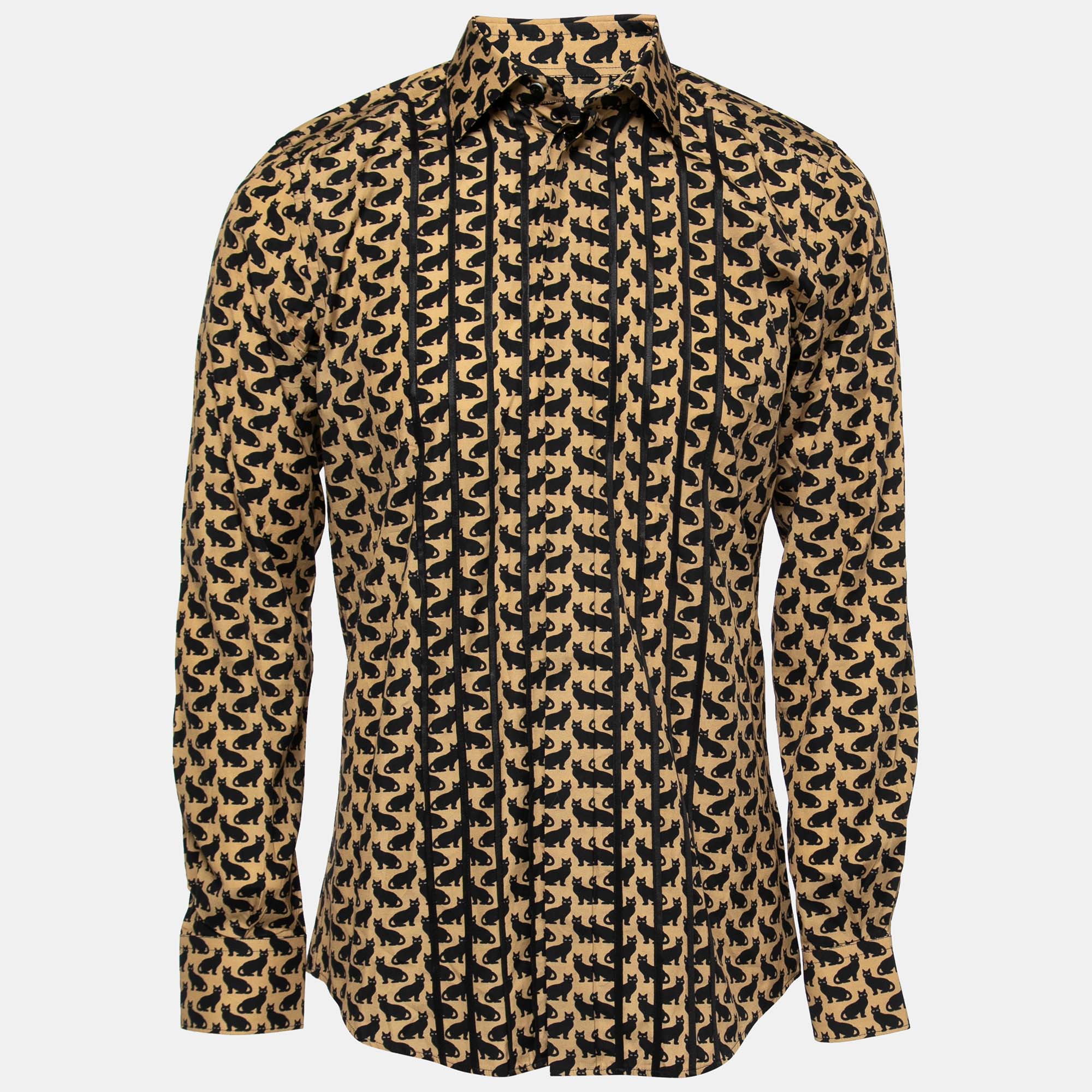 Pre Owned Dolce & Gabbana Beige Cat Print Cotton Shirt M 