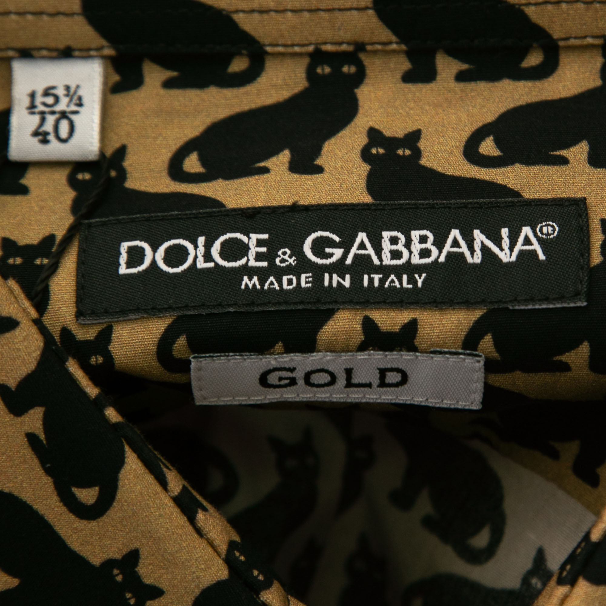 Dolce & Gabbana Beige Cat Print Cotton Shirt M Dolce & Gabbana