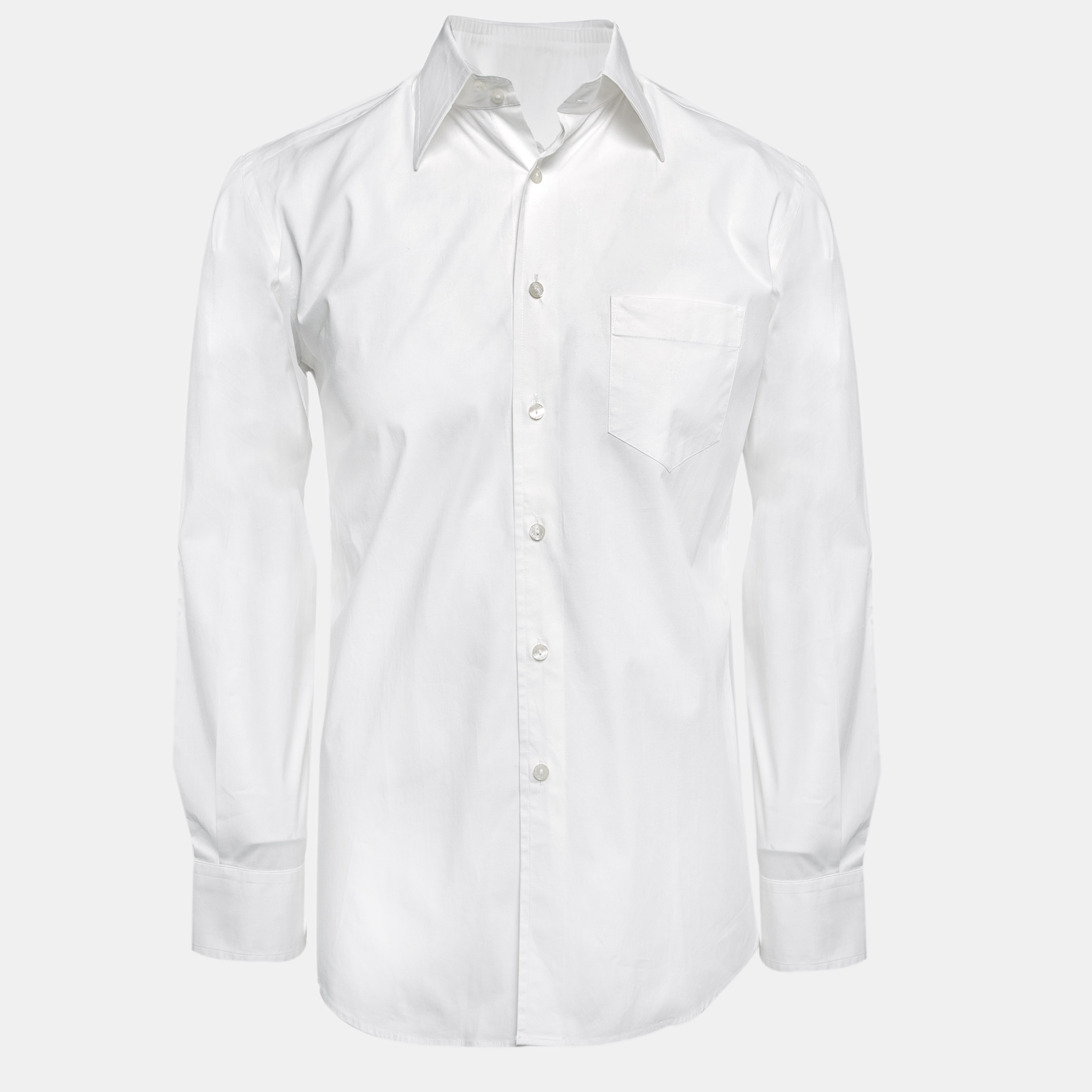 Pre-owned Dolce & Gabbana Ecru Cotton Button Front Shirt M In Cream