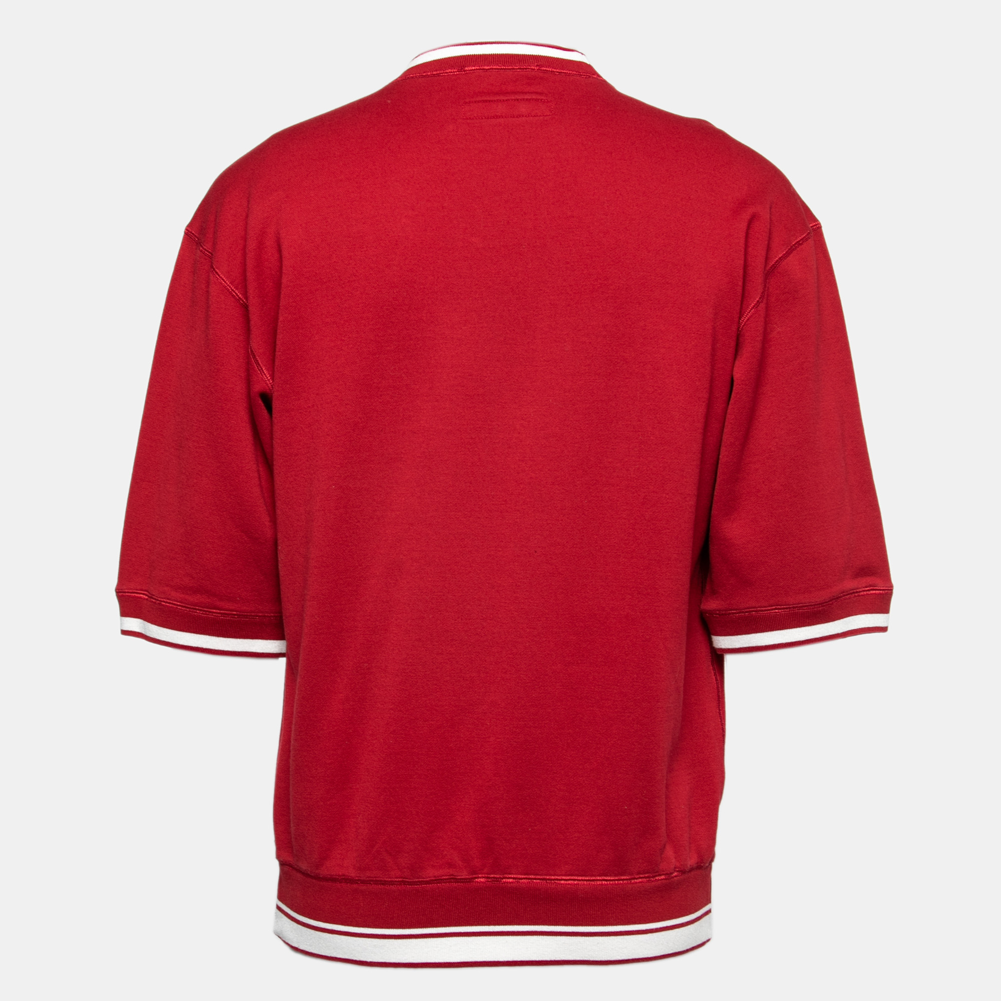 

Dolce & Gabbana Red Cotton Knit Logo Printed Crewneck T-Shirt