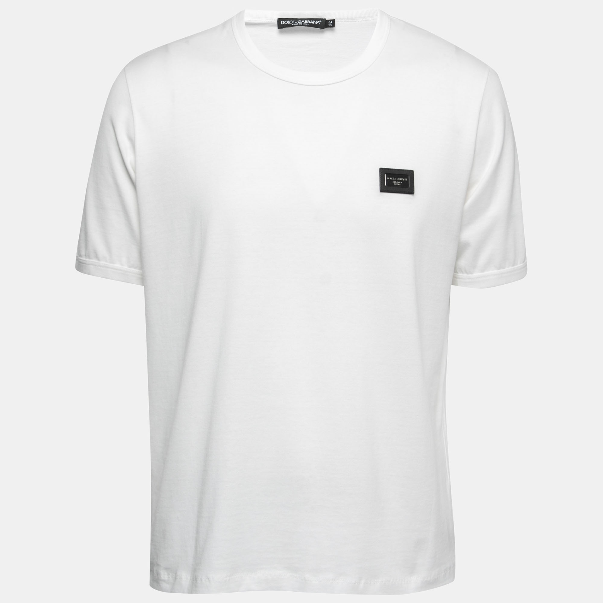 Pre Owned Dolce & Gabbana White Jersey Plaque Detail Crew Neck T-Shirt XL