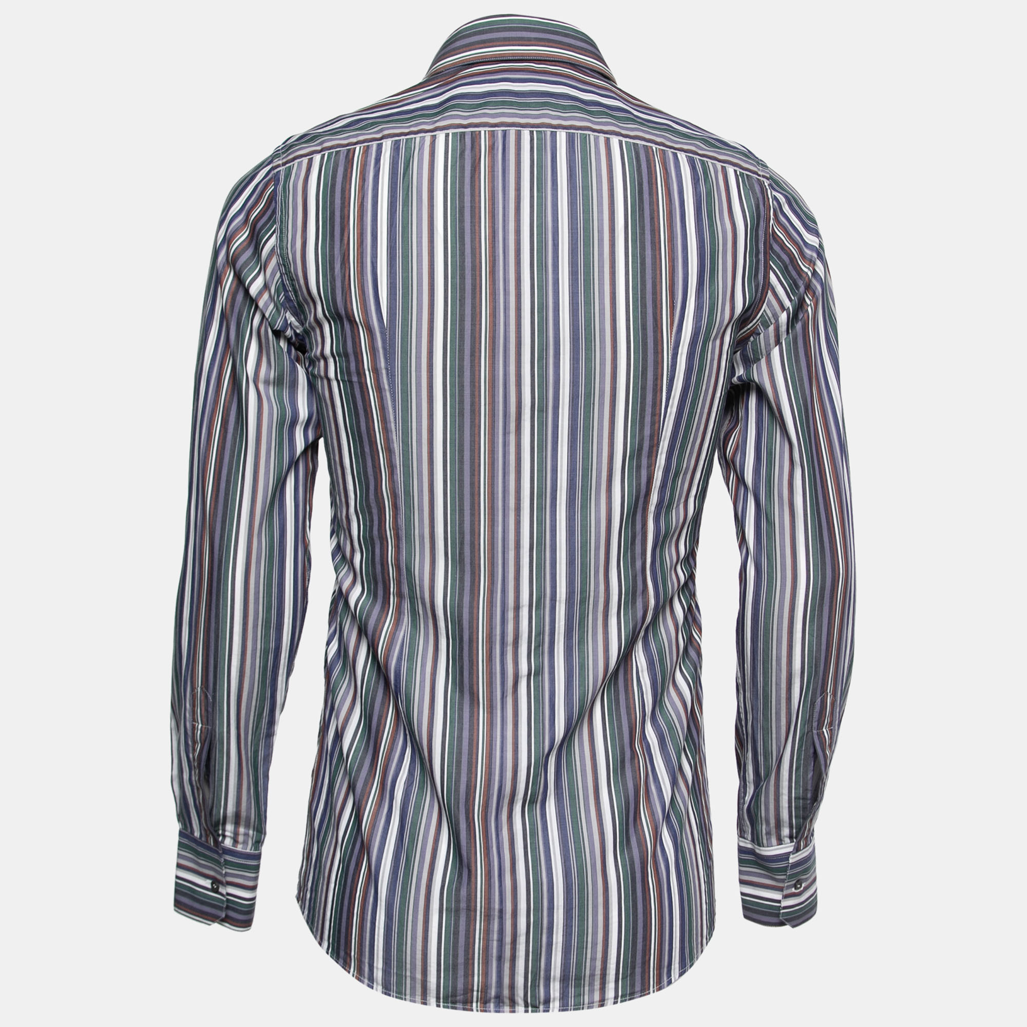 

Dolce & Gabbana Multicolor Striped Cotton Button Front Gold Shirt