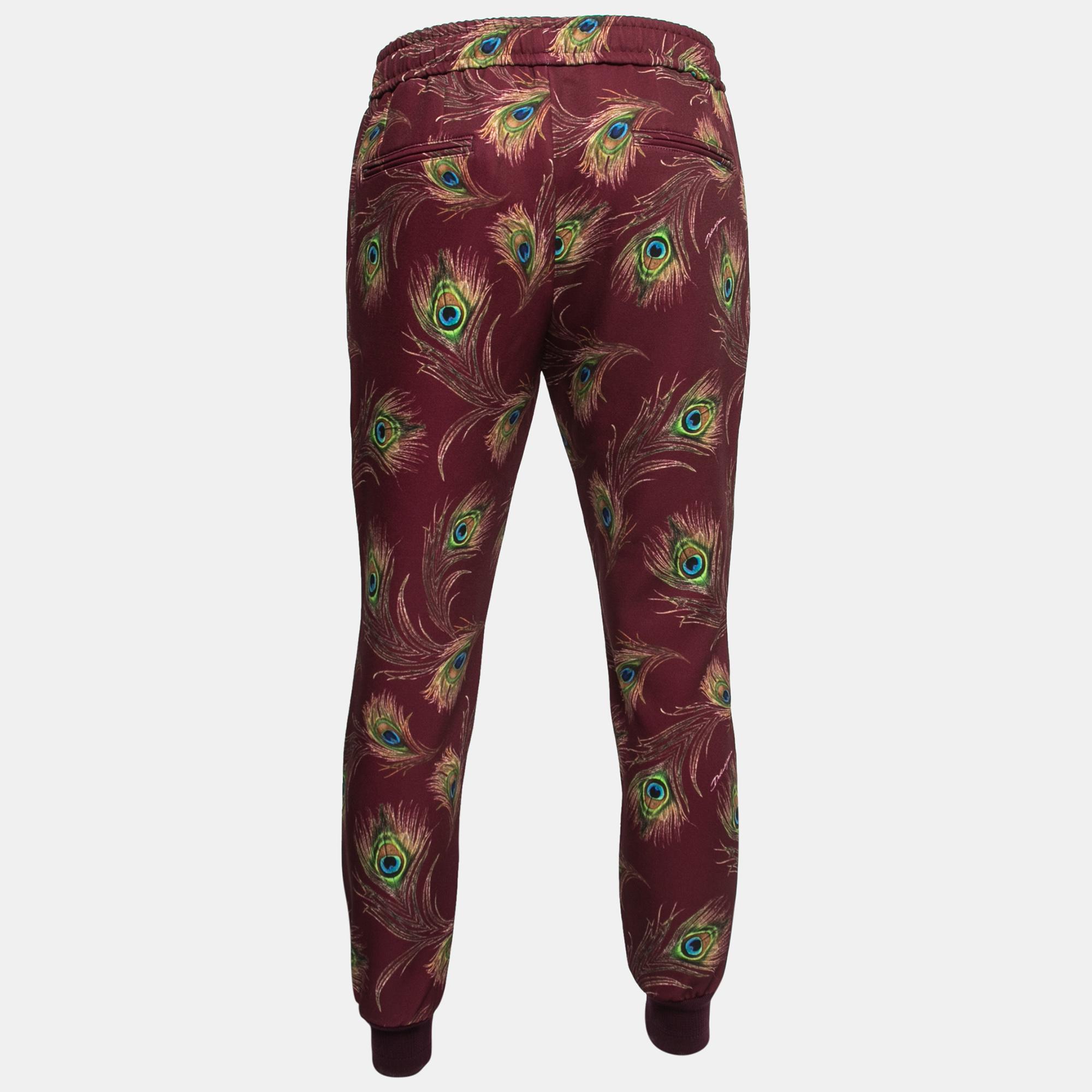 

Dolce & Gabbana Burgundy Peacock Feather Print Jersey Jogger Pants