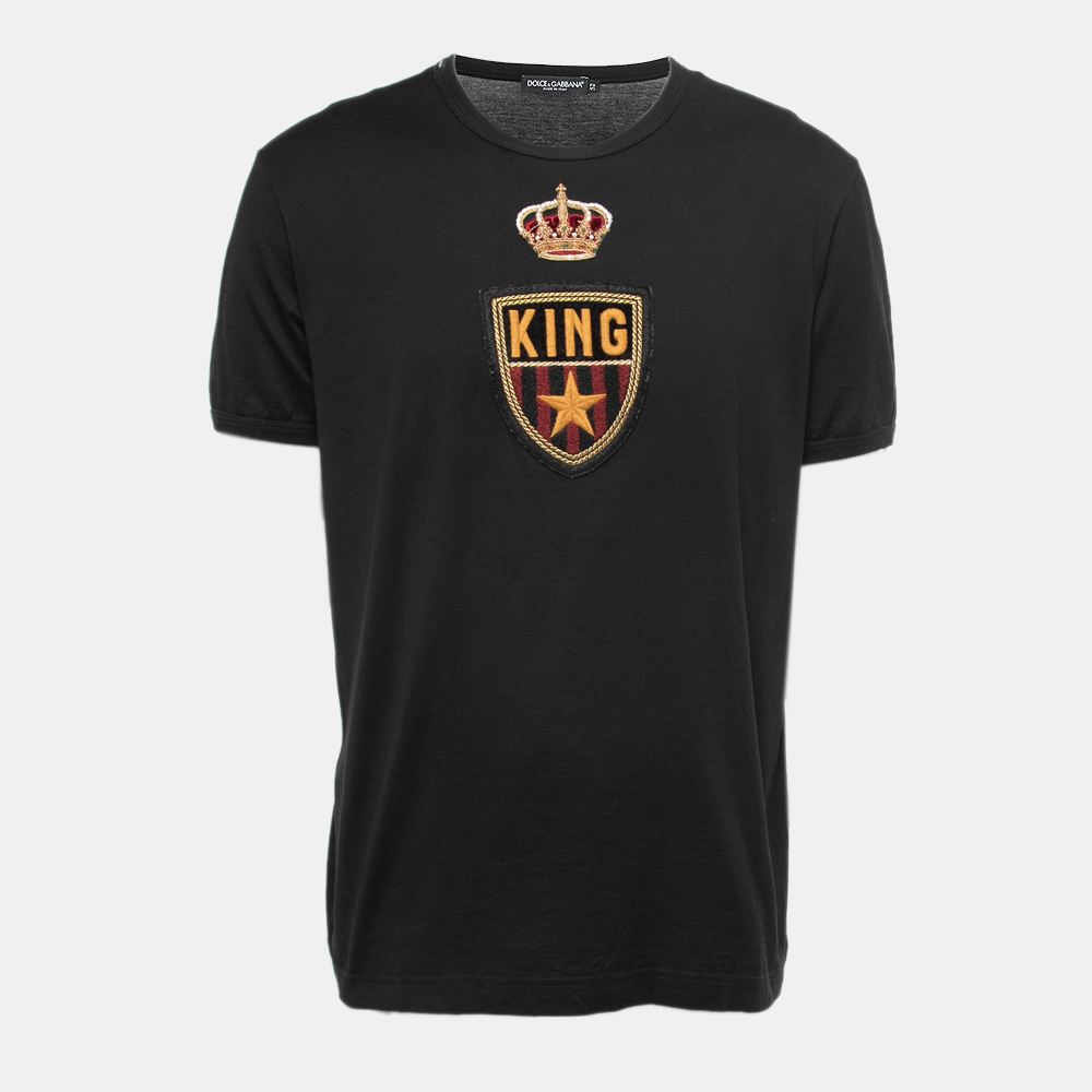 Pre-owned Dolce & Gabbana Black Cotton Crest Applique T-shirt Xl
