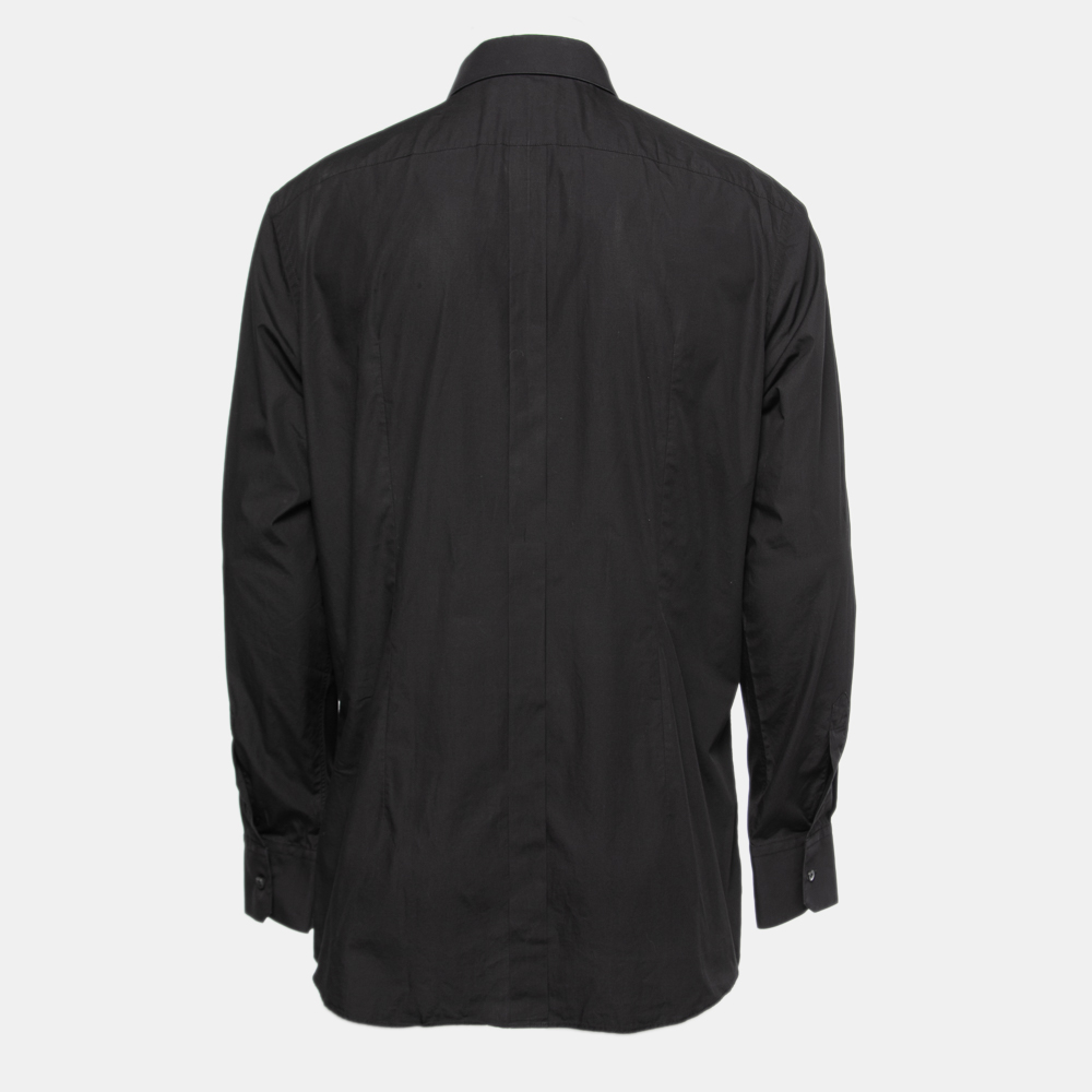 

Dolce & Gabbana Black Cotton Embroidered Button Front Shirt 2XL