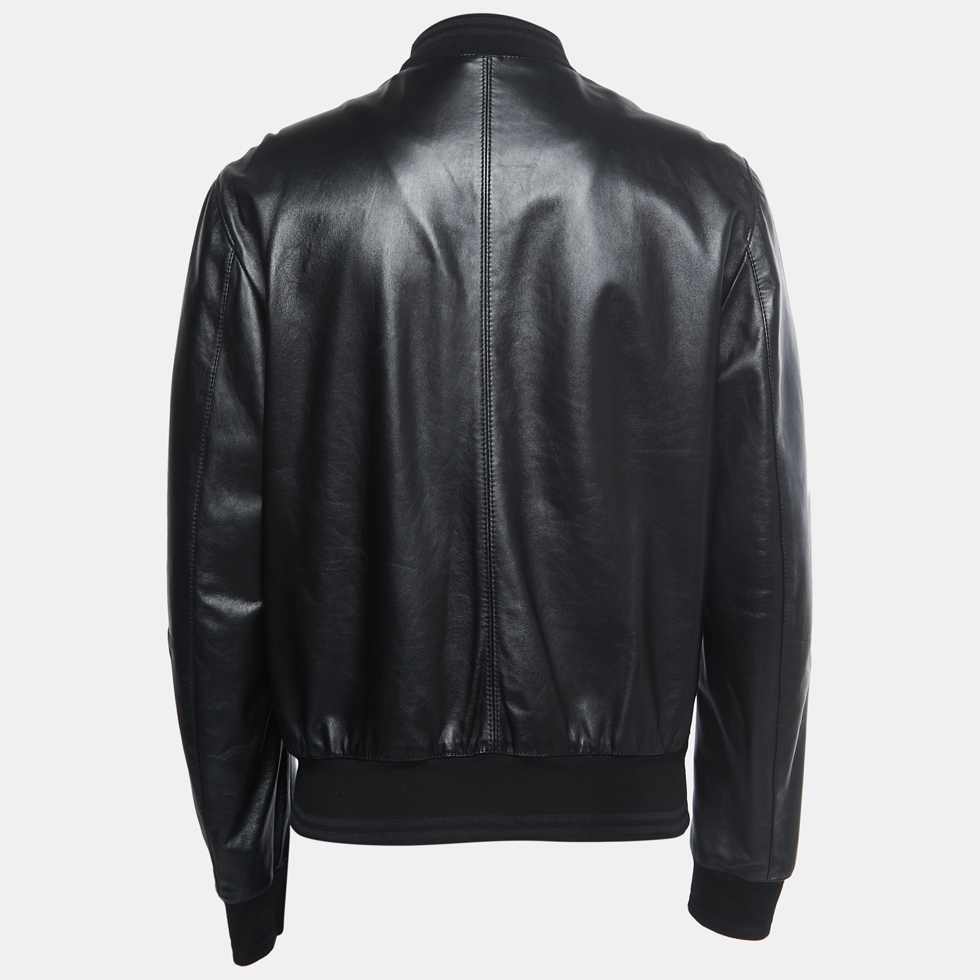 

Dolce & Gabbana Black Leather Bomber Jacket 2XL