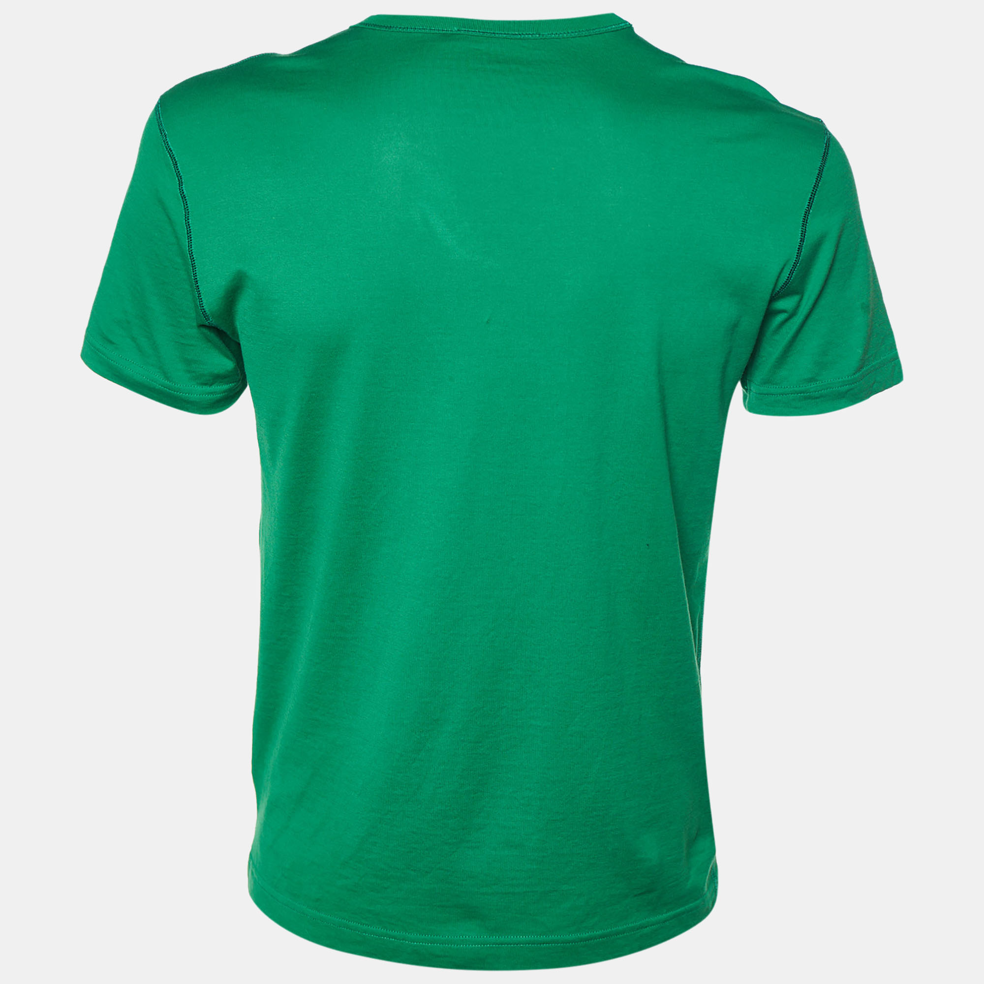 

Dolce & Gabbana Green Cotton Knit Logo Plaque Detail V-Neck T-Shirt