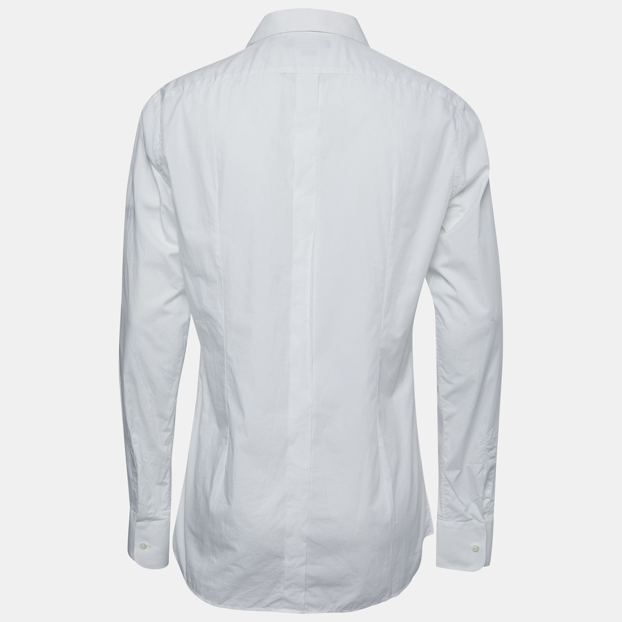 

Dolce & Gabbana White Cotton Tuxedo Long Sleeve Gold Shirt