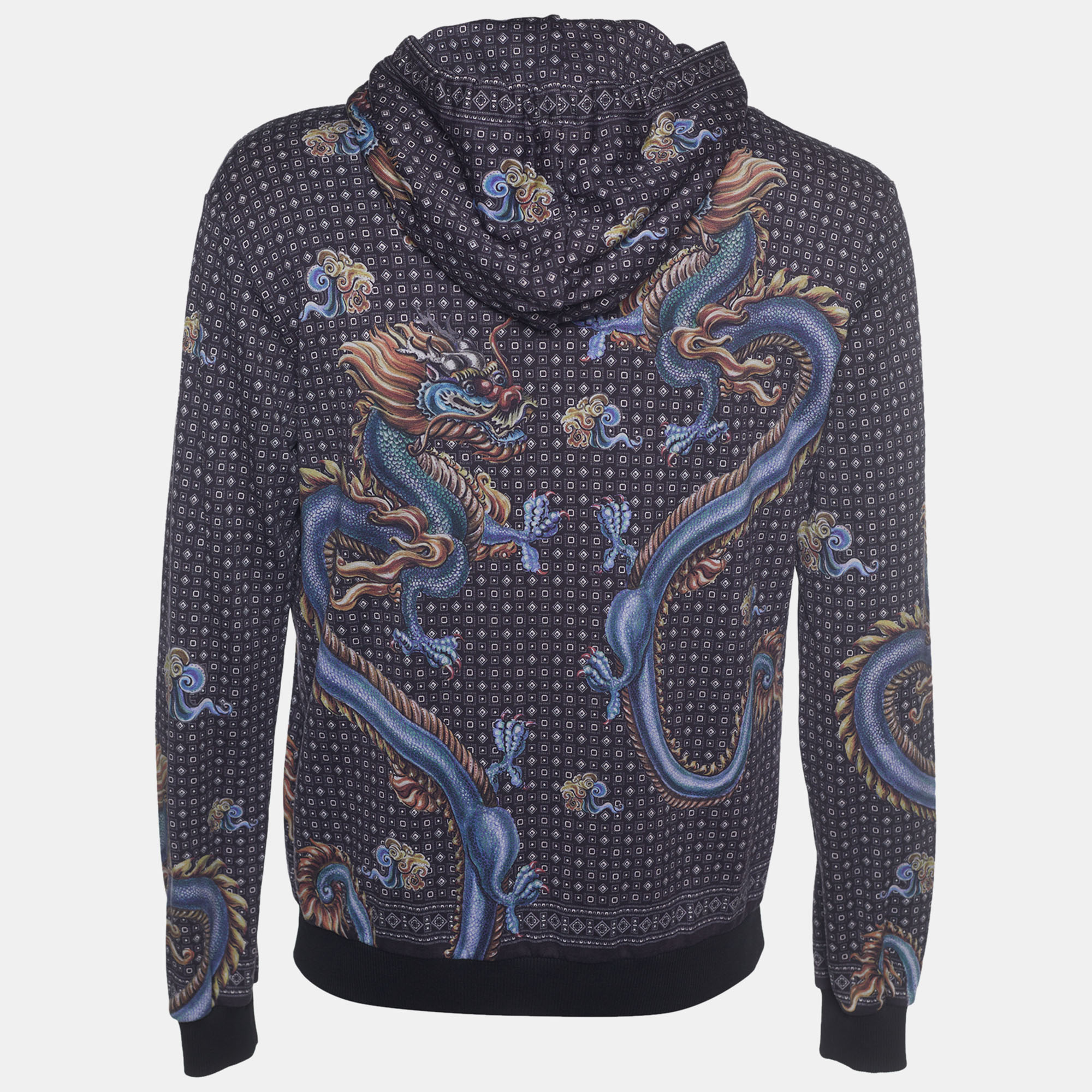 

Dolce & Gabbana Grey Chinese Dragon Printed Cotton Knit Hoodie