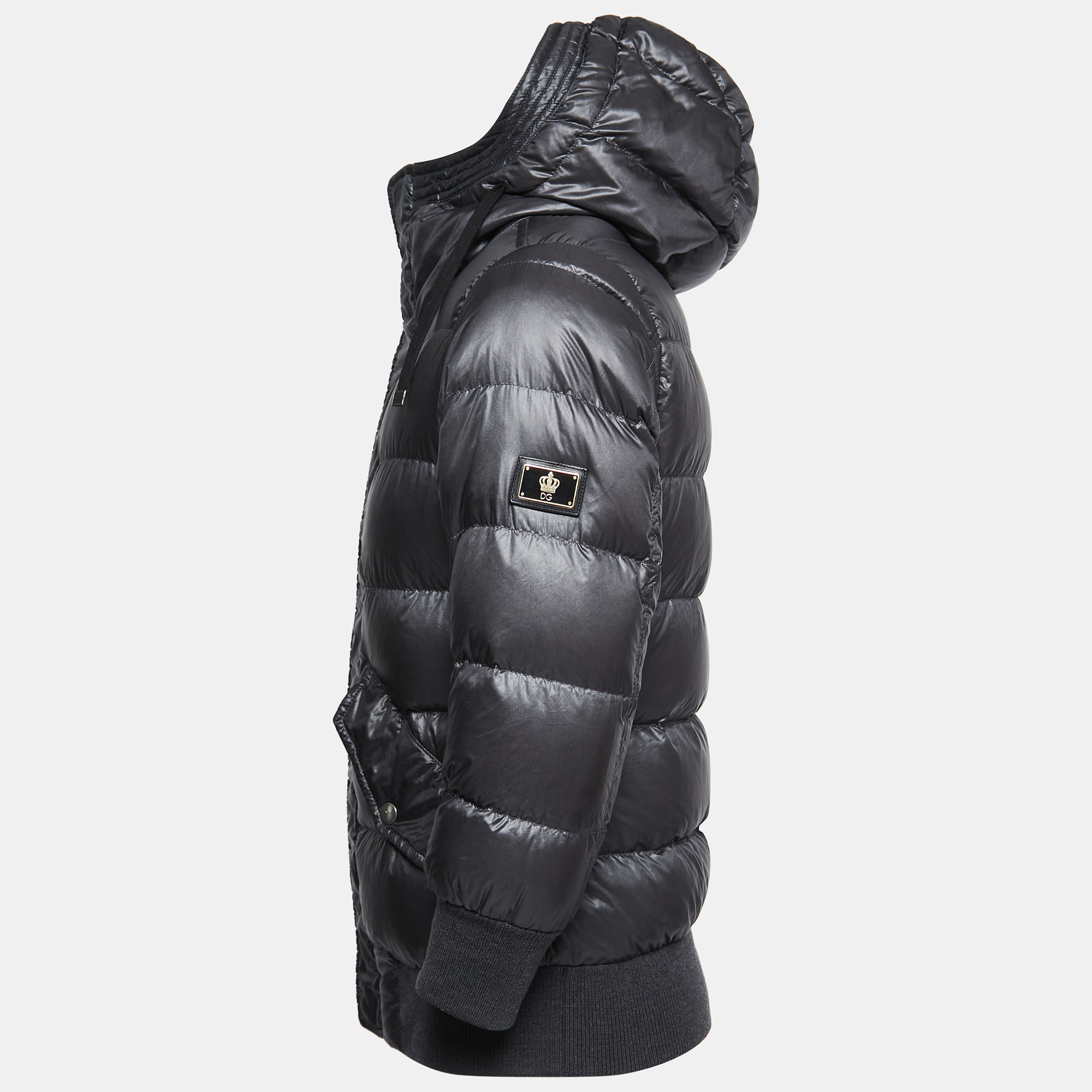 

Dolce & Gabbana Dark Grey Nylon Hooded Puffer Jacket