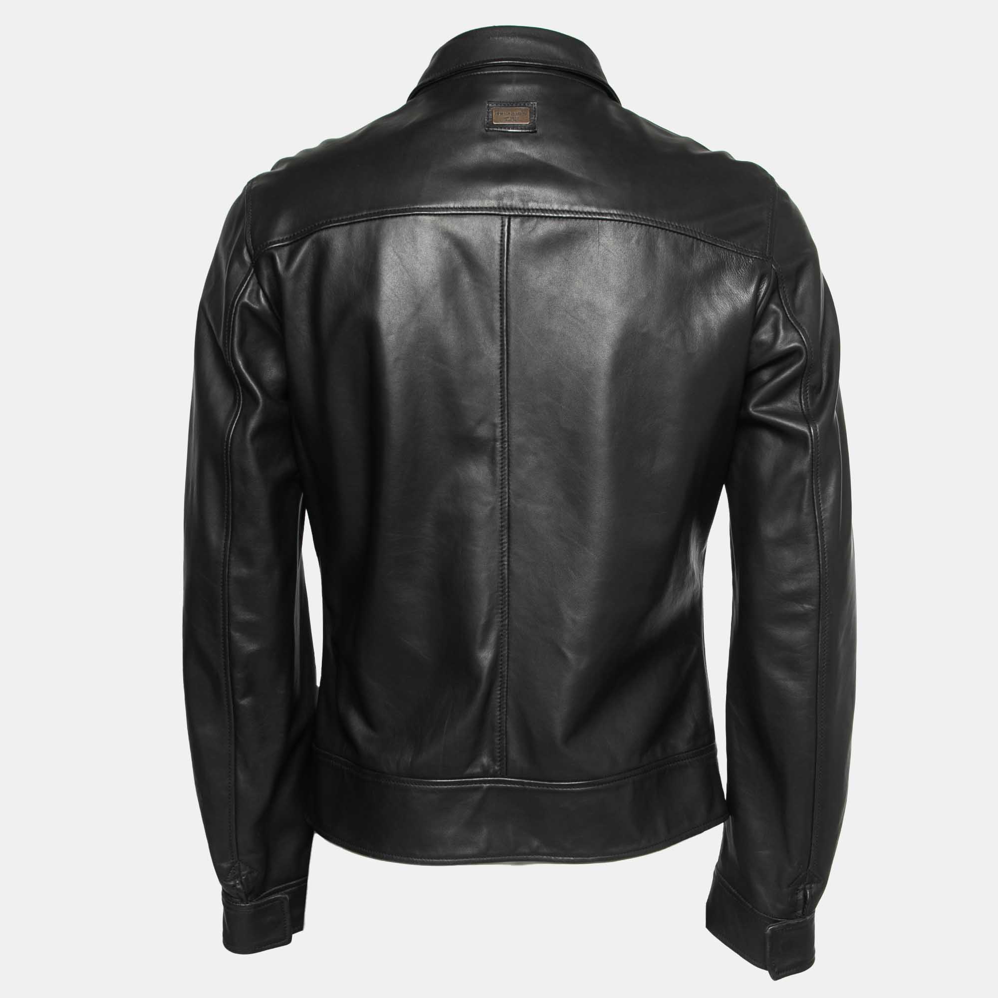 

Dolce & Gabbana Black Lambskin Leather Zip Front Jacket