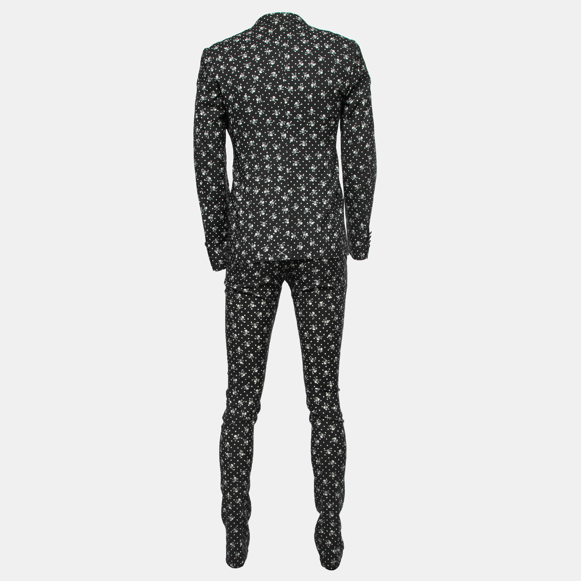 

Dolce and Gabbana Black Skull Printed Wool 3 Piece SuiT