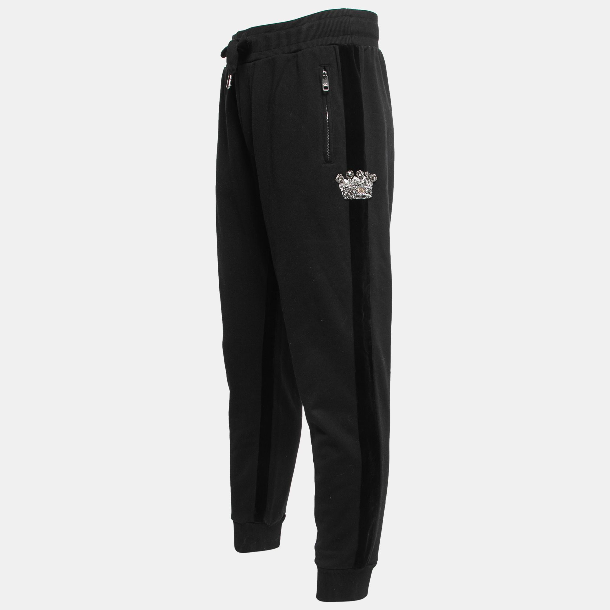 

Dolce & Gabbana Black Cotton Side Velvet Trim Detail Joggers