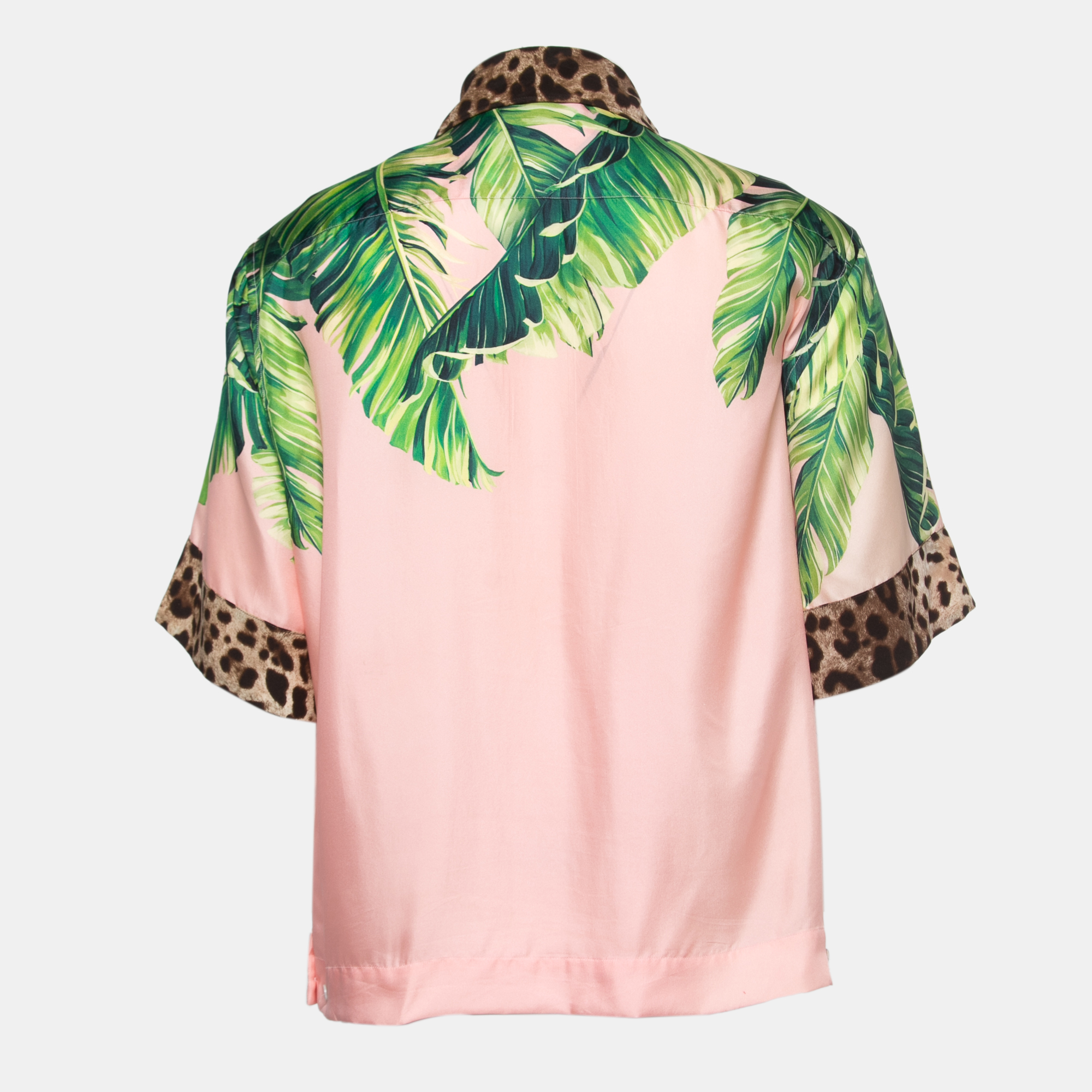 

Dolce & Gabbana Pink Tropical Printed Silk Short Sleeve Shirt