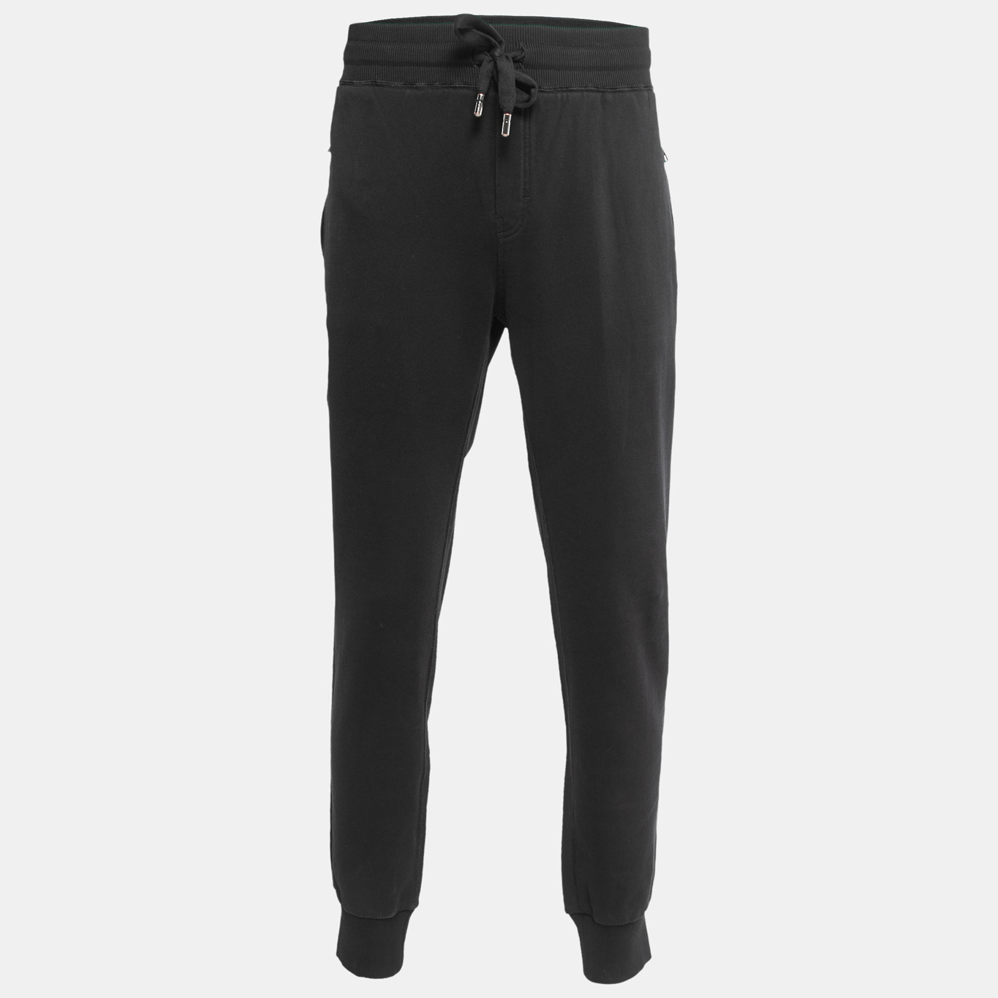 Pre-owned Dolce & Gabbana Black Cotton Knit Zip Detail Jogger Pants 5xl