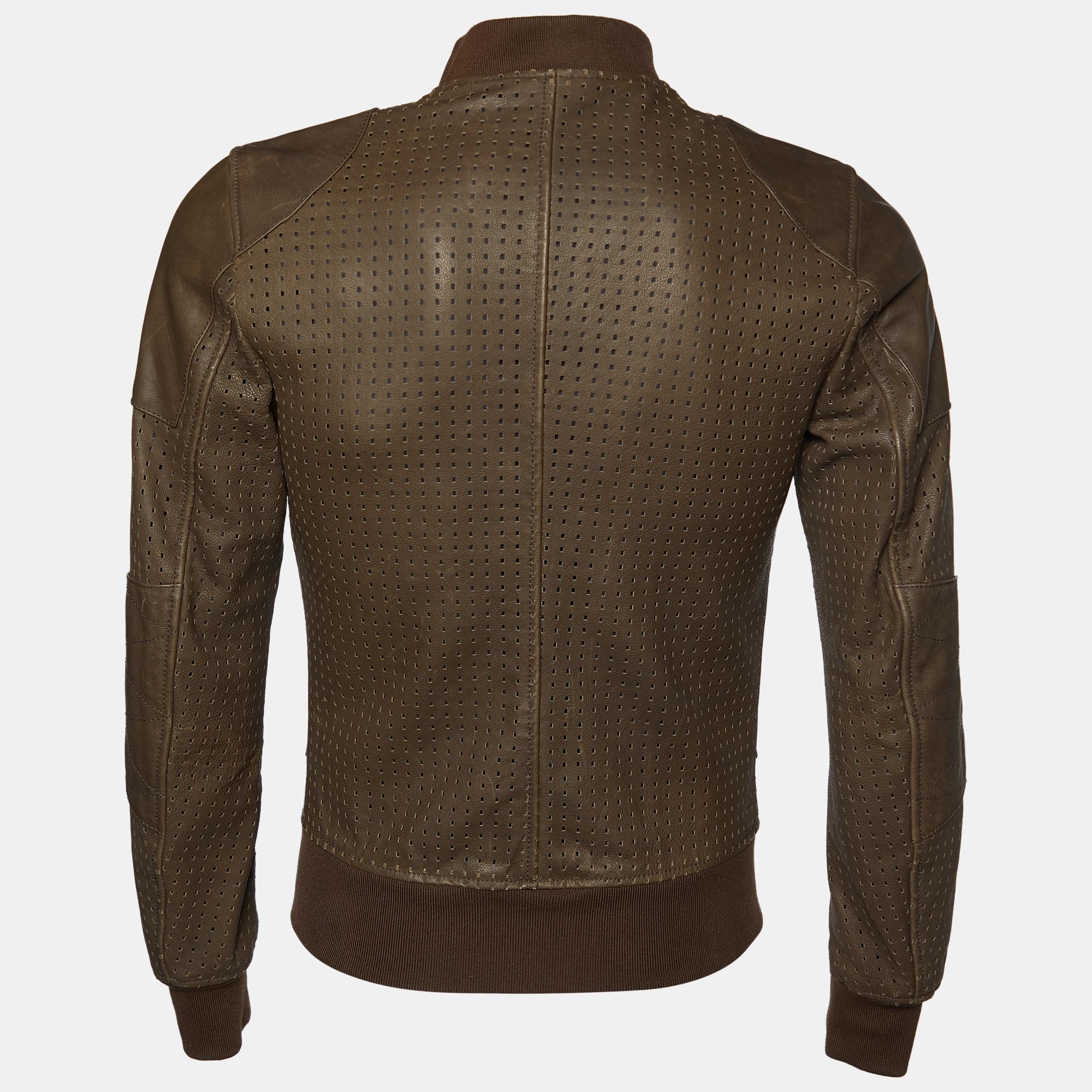 

Dolce & Gabbana Brown Perforated Leather Zip Front Jacket