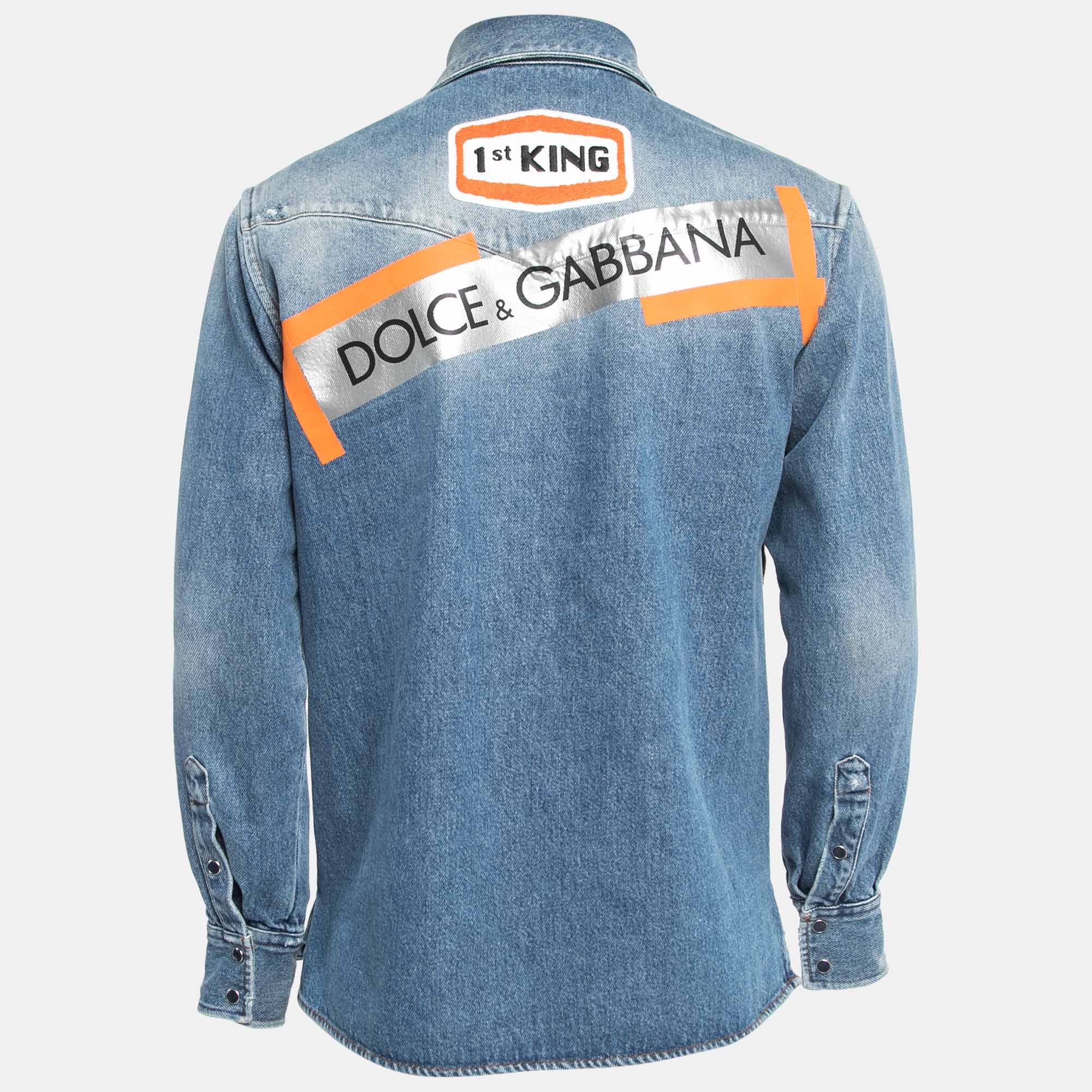 

Dolce & Gabbana Embroidered Denim Button Front Full Sleeve Shirt, Blue