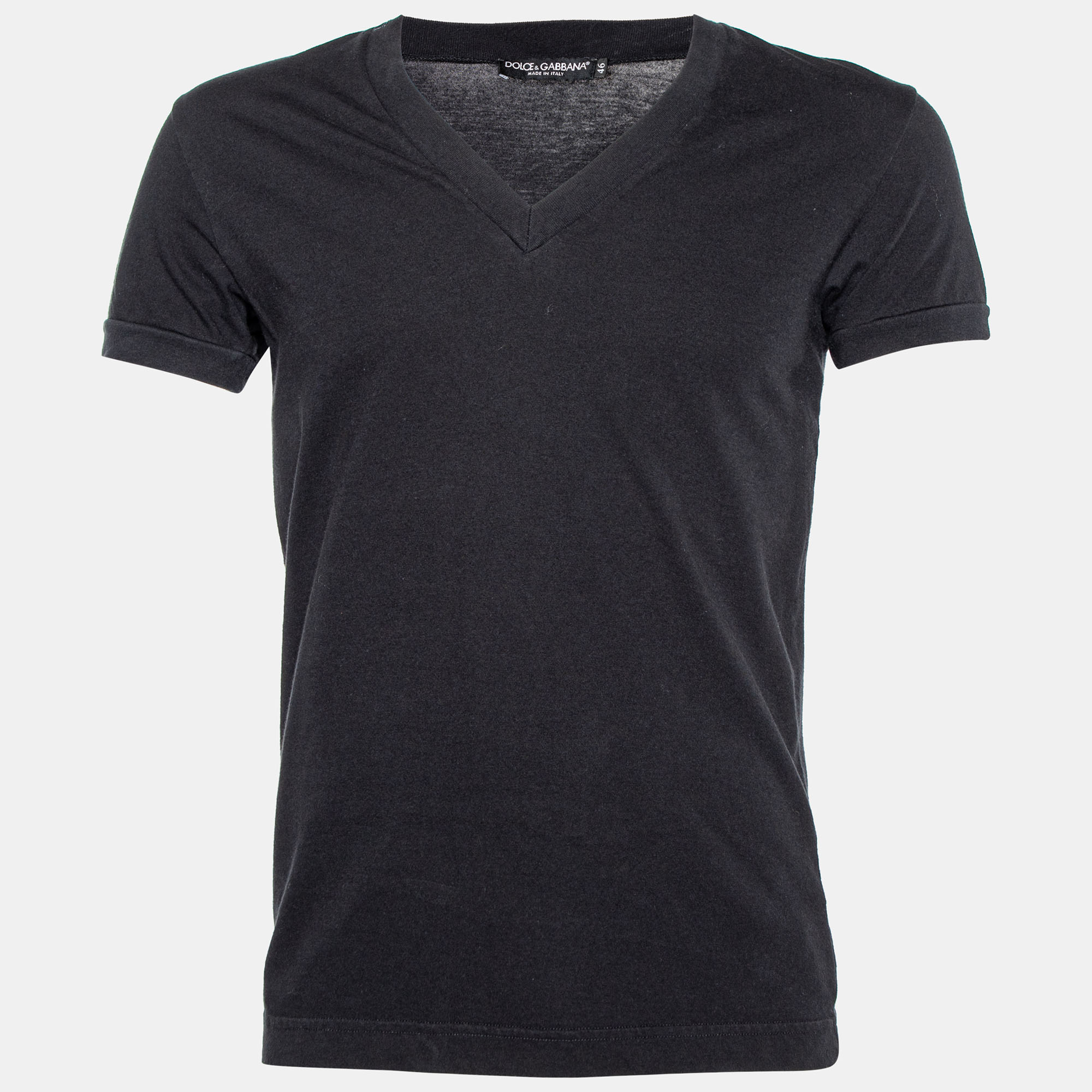 Pre-owned Dolce & Gabbana Black Cotton Knit V-neck T-shirt S