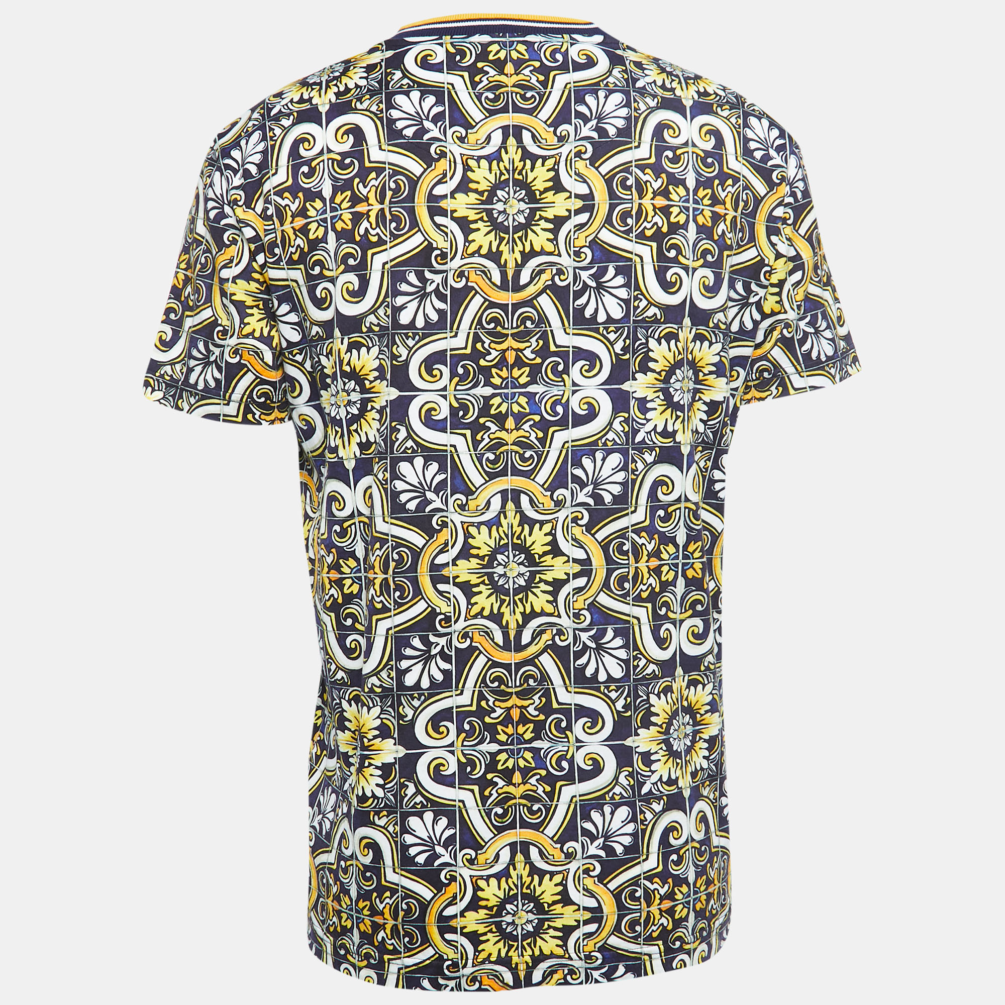 

Dolce & Gabbana Multicolor Maioliche Print Cotton Crew Neck Half Sleeve T-Shirt