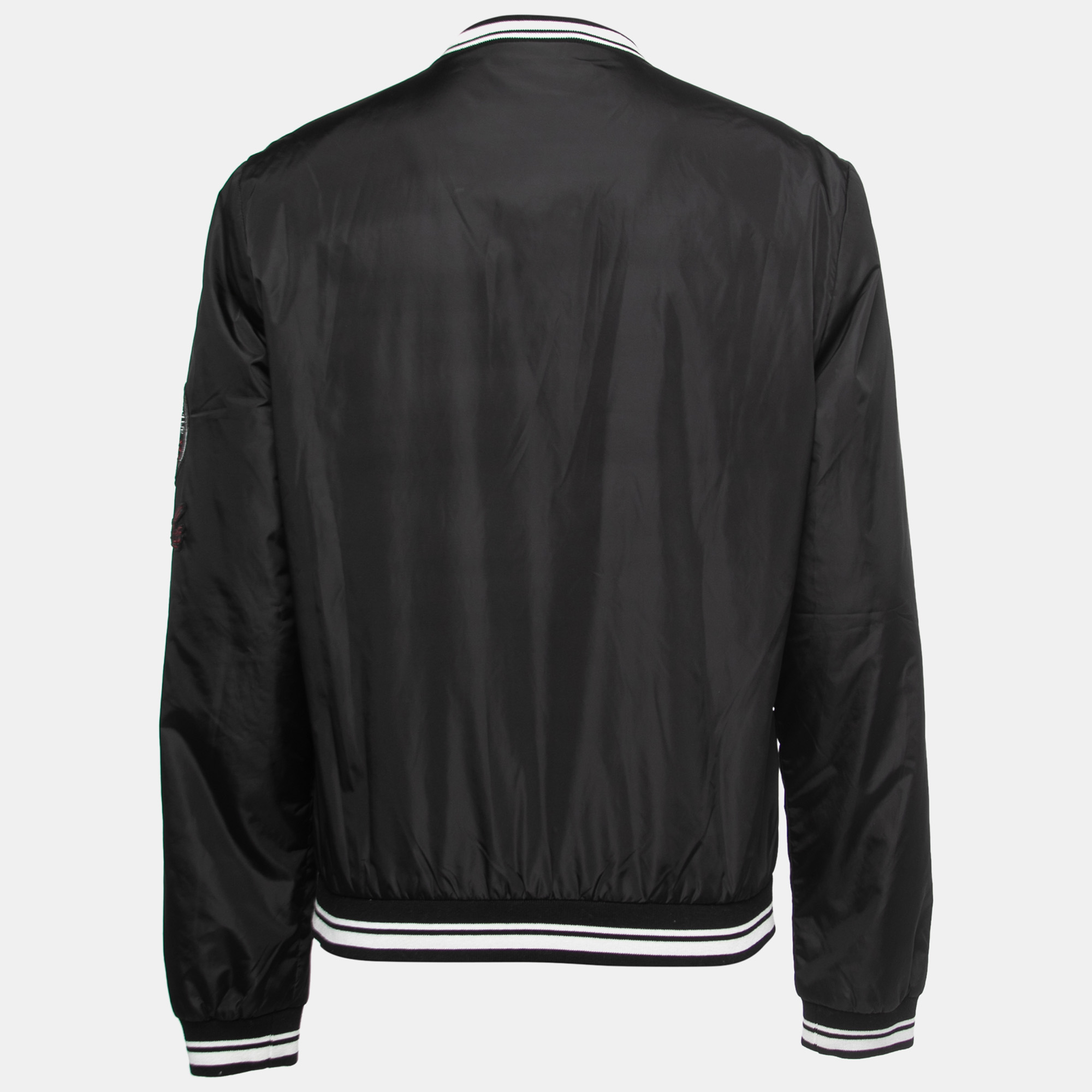 

Dolce & Gabbana Black Nylon Patch Detail Zip Front Bomber Jacket