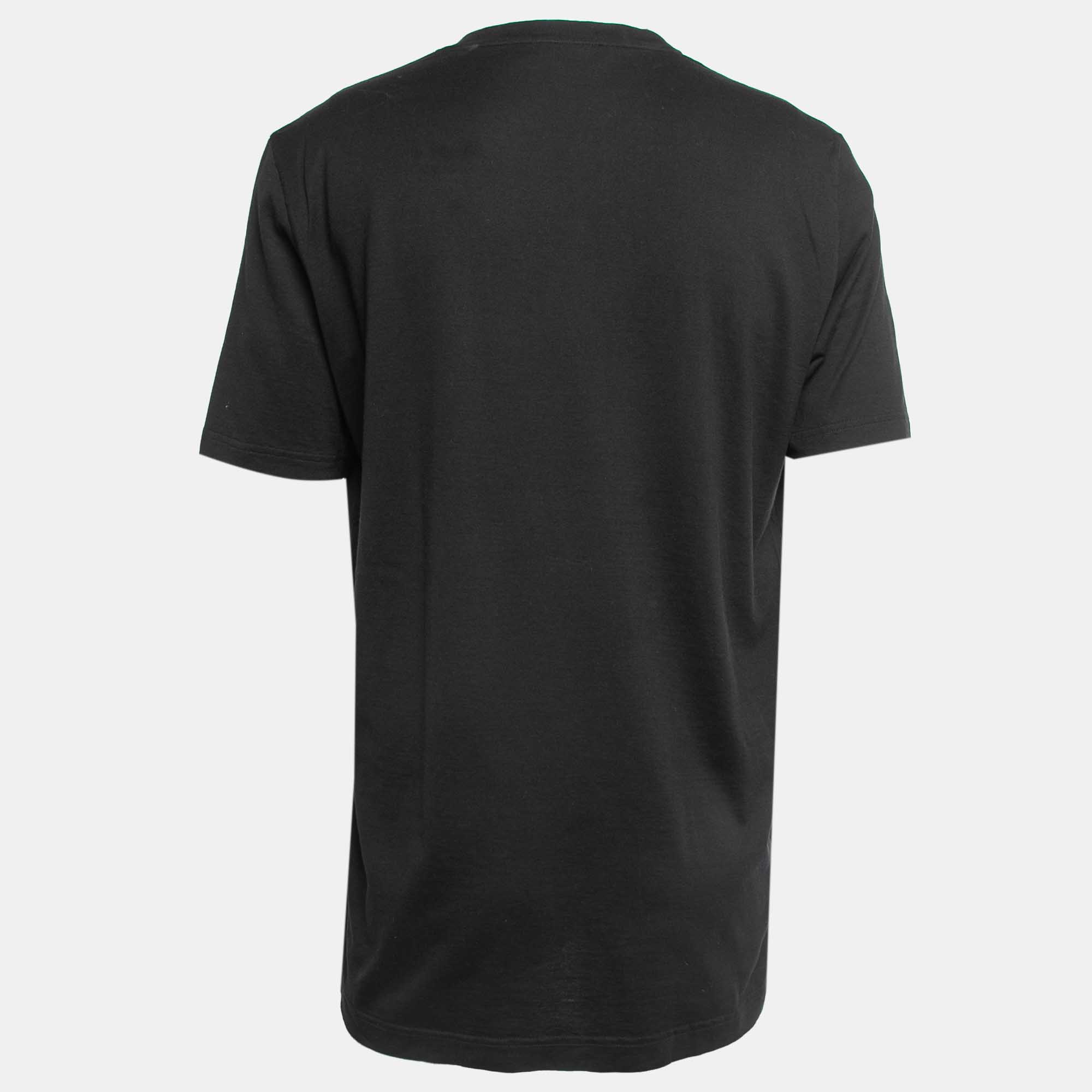 

Dolce & Gabbana Black Cotton Logo Embroidered Crew Neck T-Shirt
