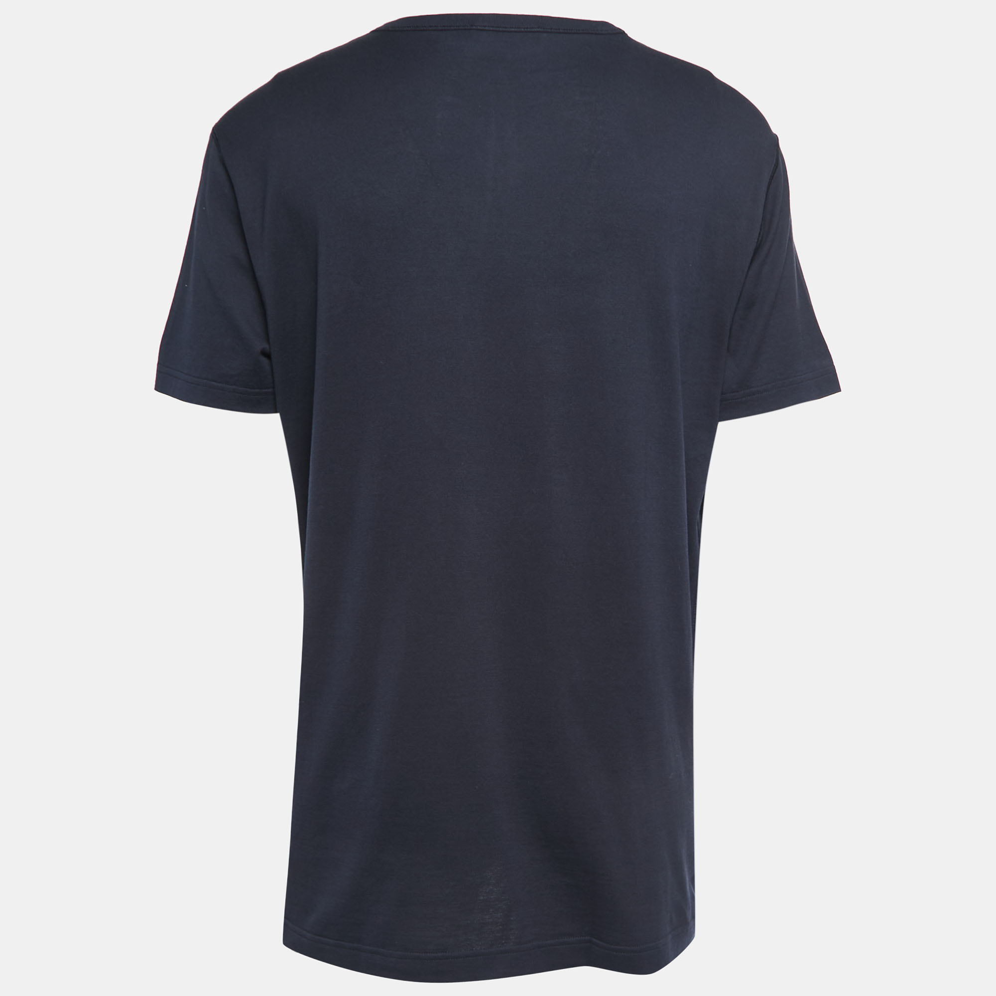 

Dolce & Gabbana Navy Blue Cotton Logo Patch Crew Neck Half Sleeve T-Shirt