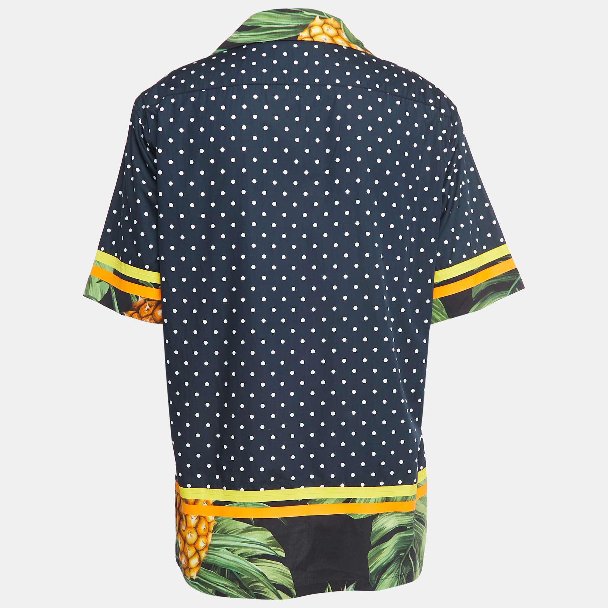 

Dolce & Gabbana Navy Blue Pineapple Dotted Print Cotton Half Sleeve Button Front Shirt