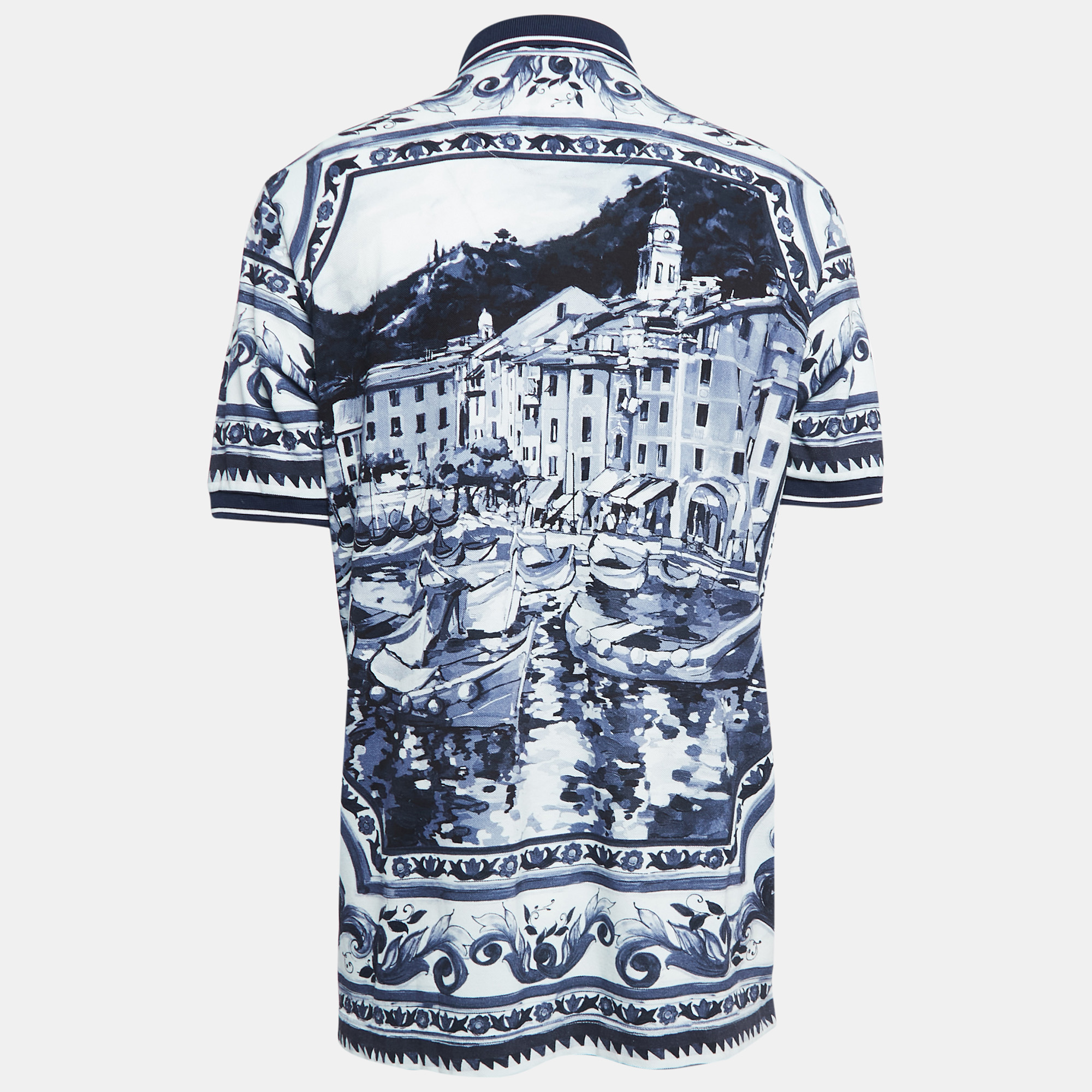

Dolce & Gabbana Blue Print Cotton Pique Polo T-Shirt