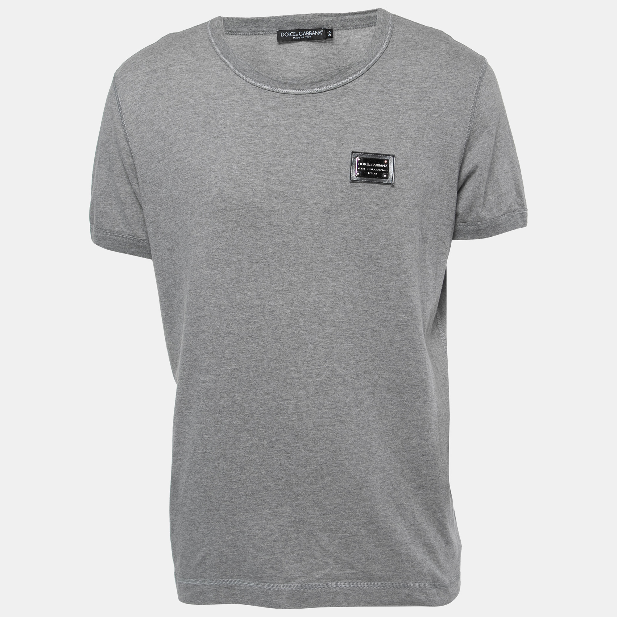 Pre-owned Dolce & Gabbana Grey Cotton Logo Detail Crew Neck T-shirt 3xl