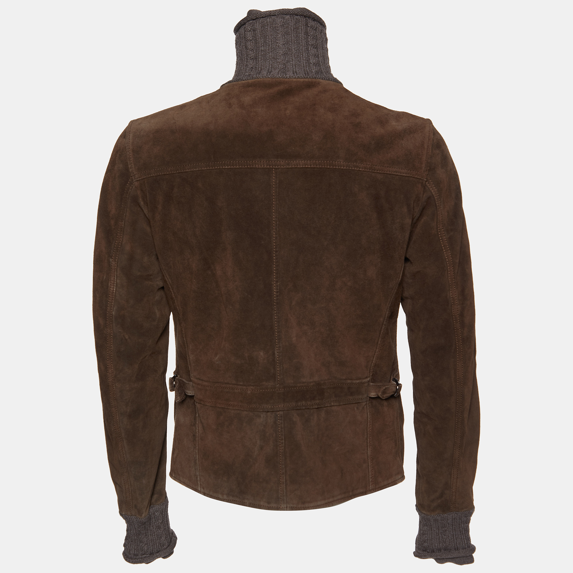 

Dolce & Gabbana Brown Suede Knit Trim Zip Front Jacket