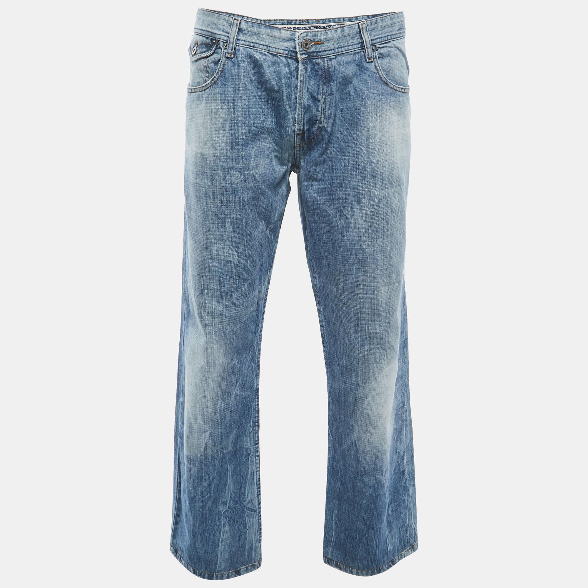 Pre-owned Dolce & Gabbana Blue Crinkled & Washed Denim Jeans 4xl Waist 39"
