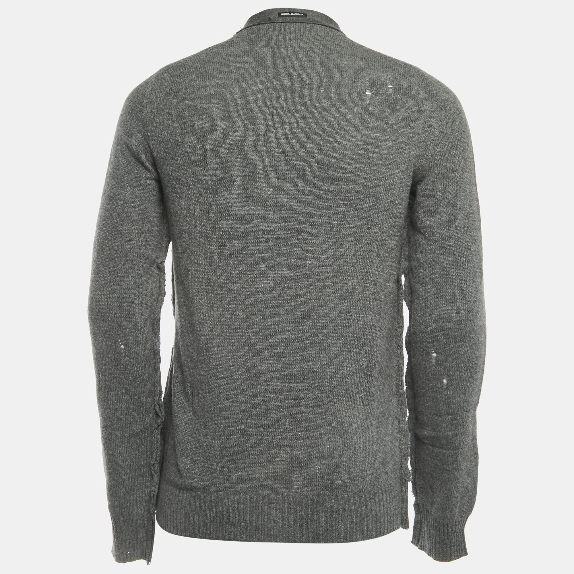 

Dolce & Gabbana Grey Distressed Wool Buttoned Sweater