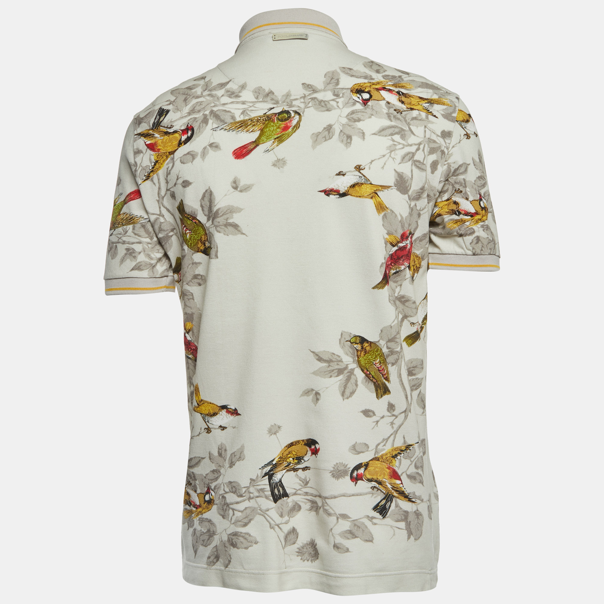 

Dolce & Gabbana White Birds Print Cotton Pique Polo T-Shirt